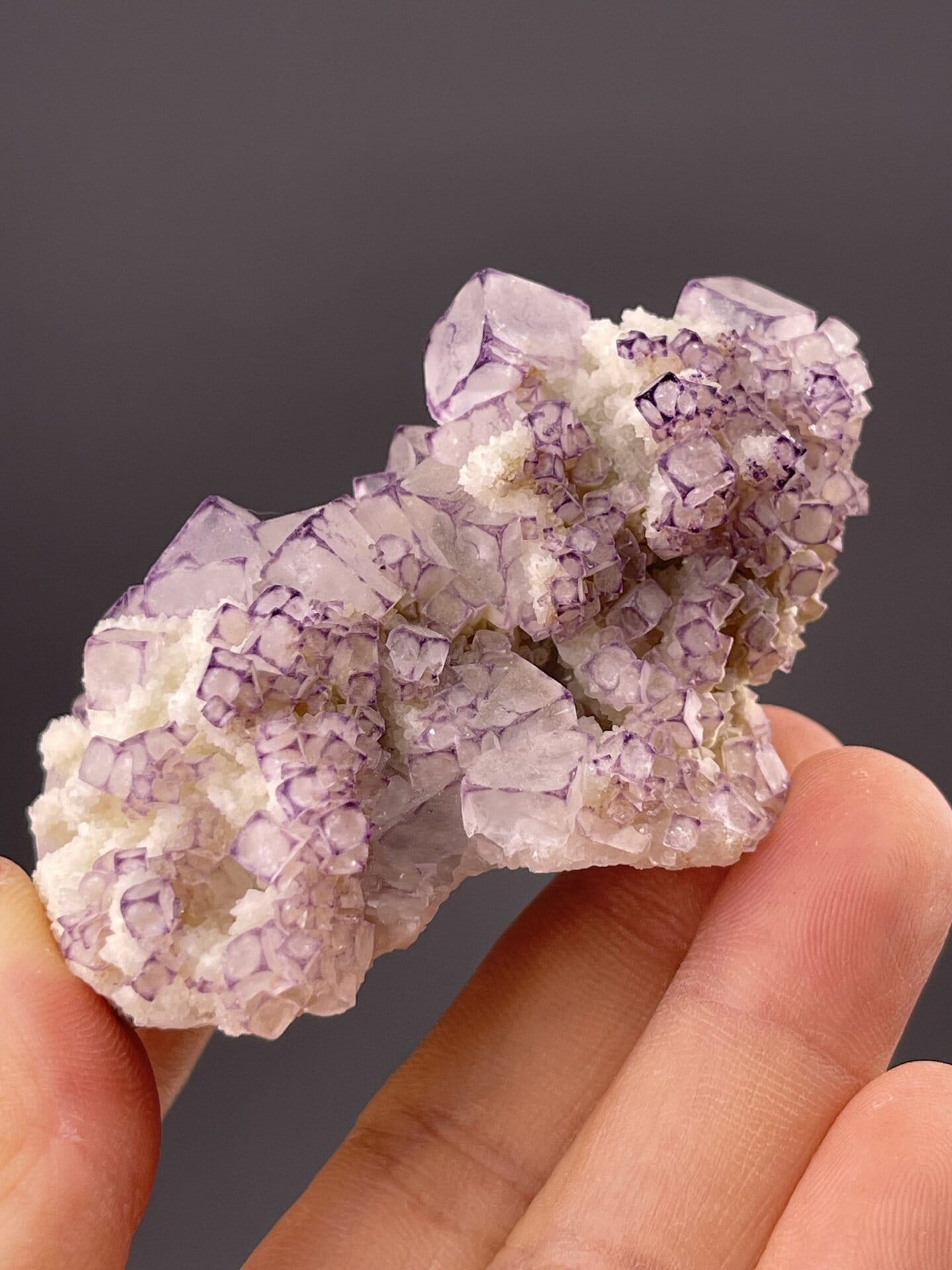 Front view of fluorite crystal, 26×17×17 mm, Guizhou Province