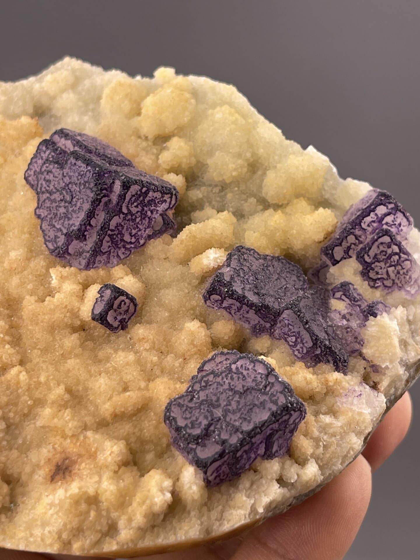 Top view of large fluorite cube showing square face geometry
