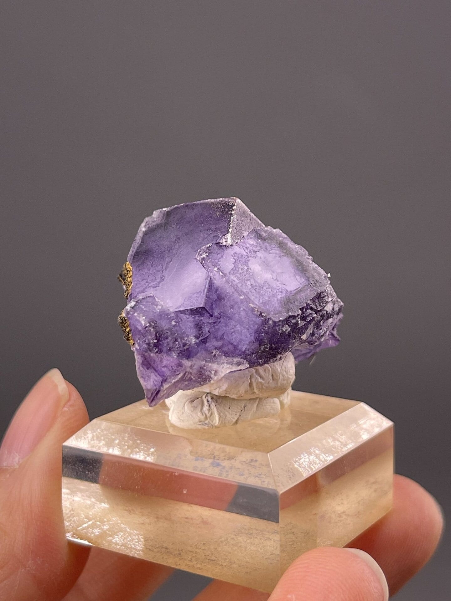 Top view of fluorite cube showing square face geometry