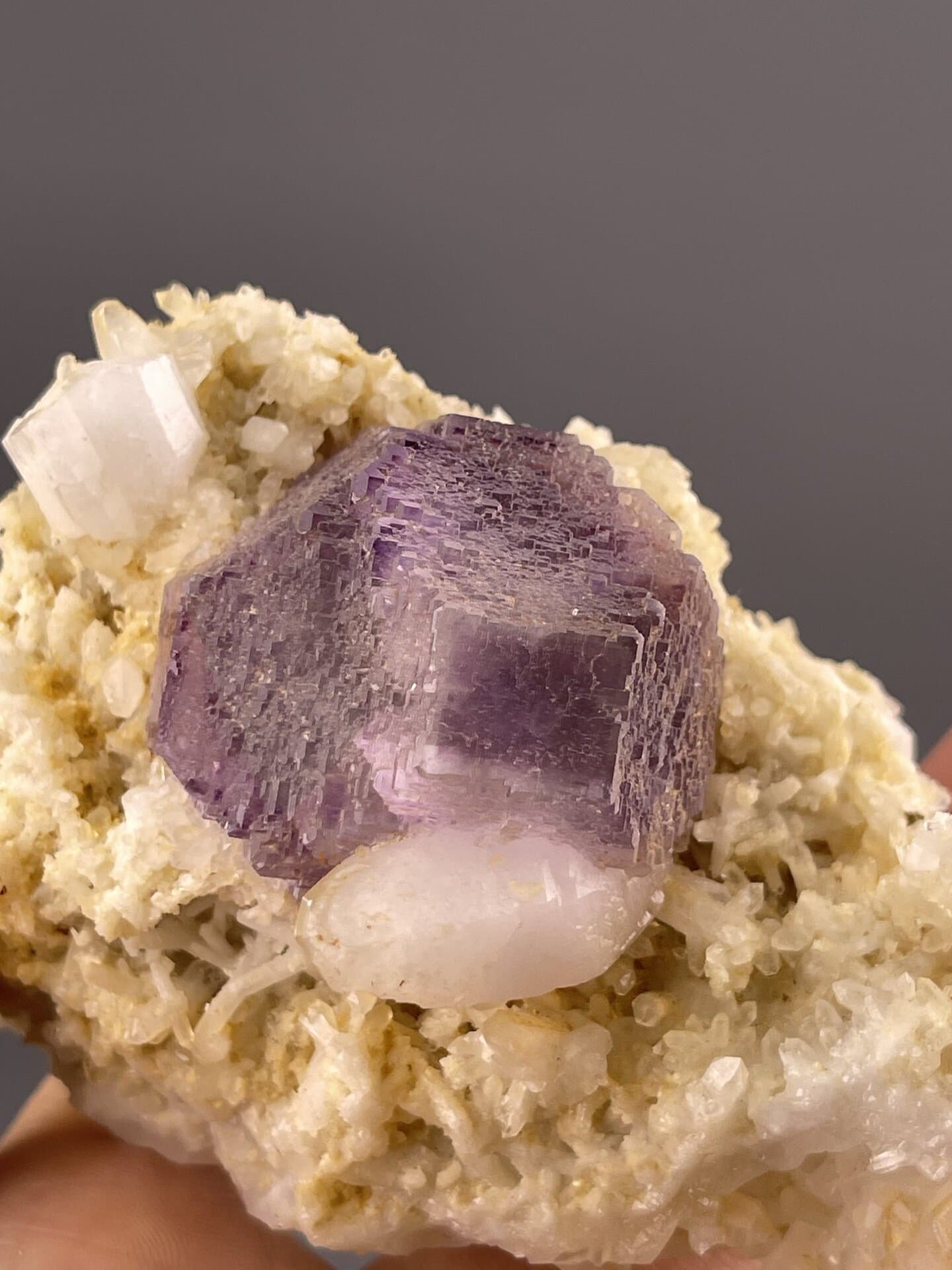 Deep Purple Fluorite Crystal from Shangbao Mine, Hunan – close-up of crystal surface