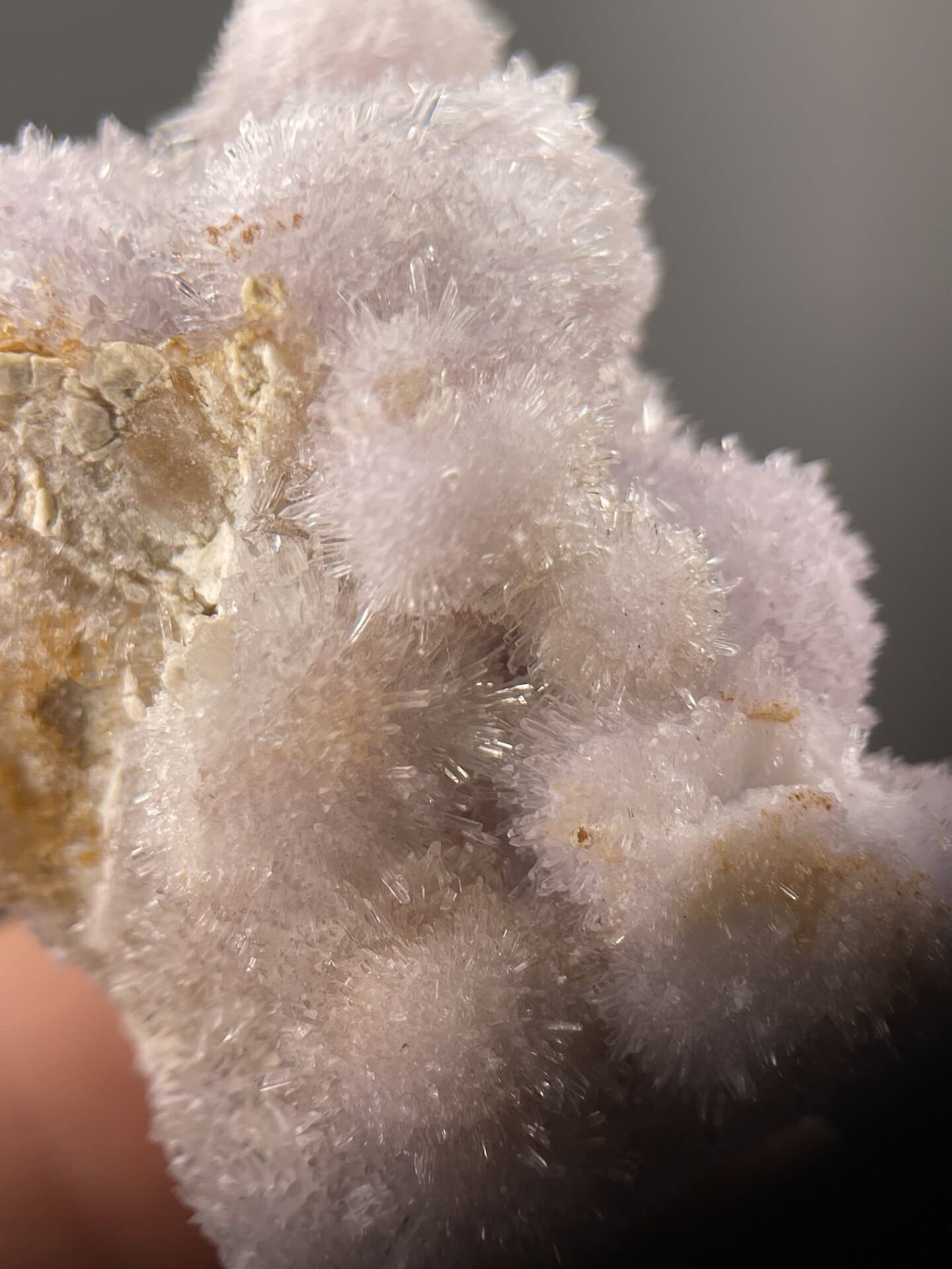 Angled view of Guizhou gypsum highlighting delicate needle structure
