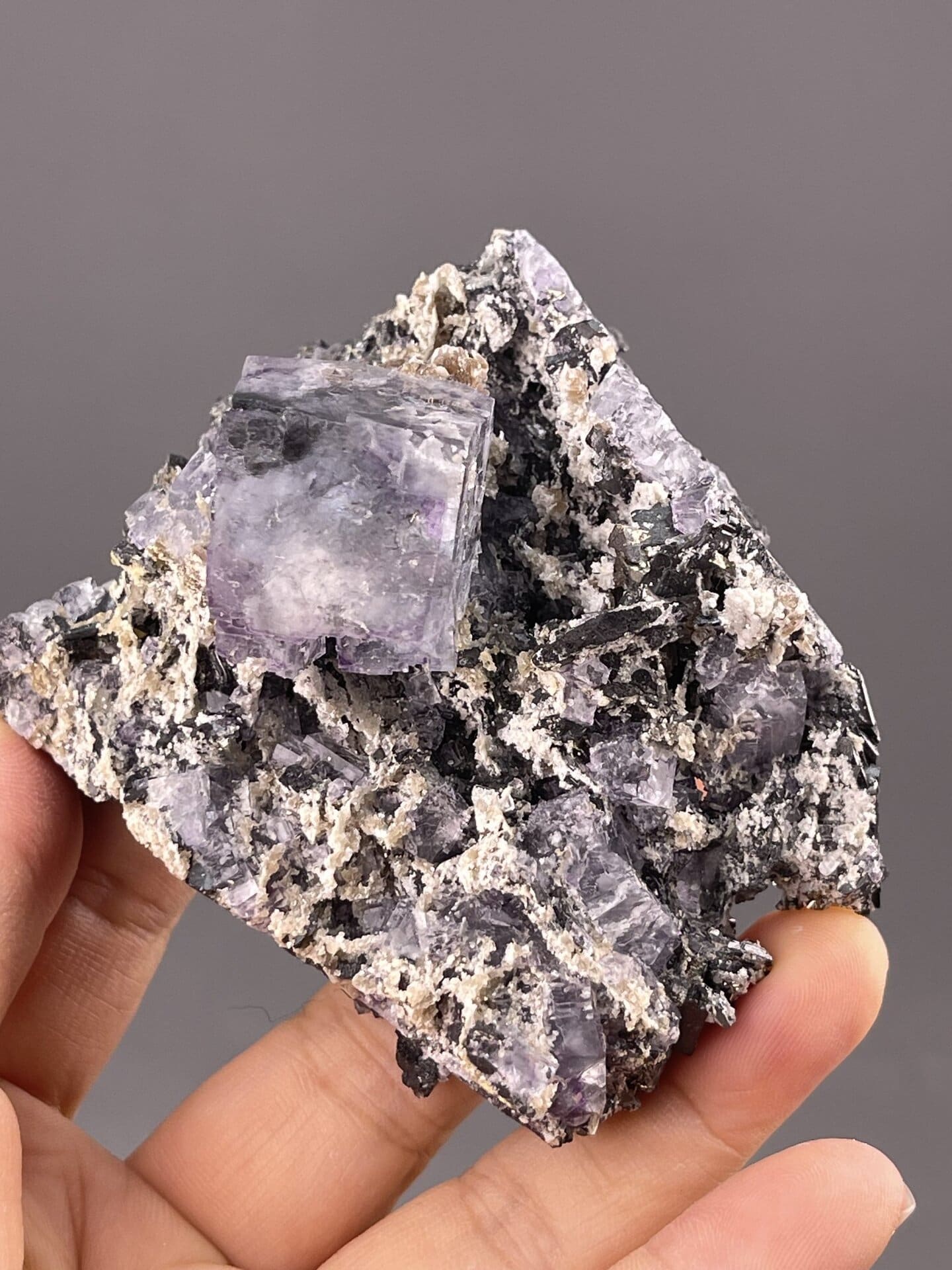 Purple Fluorite Crystals with Phantom Zones from Yaogangxian – crystal termination detail