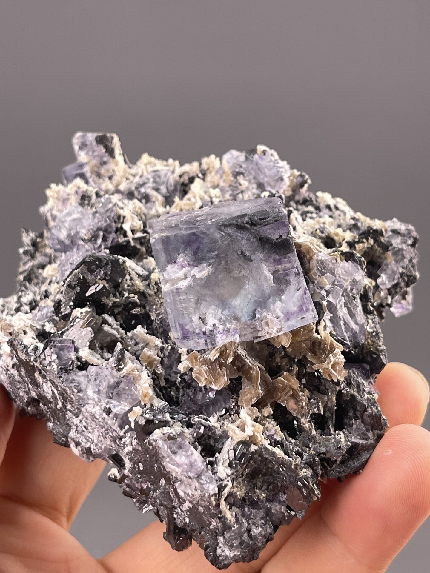Purple Fluorite Crystals with Phantom Zones from Yaogangxian – full specimen against white background