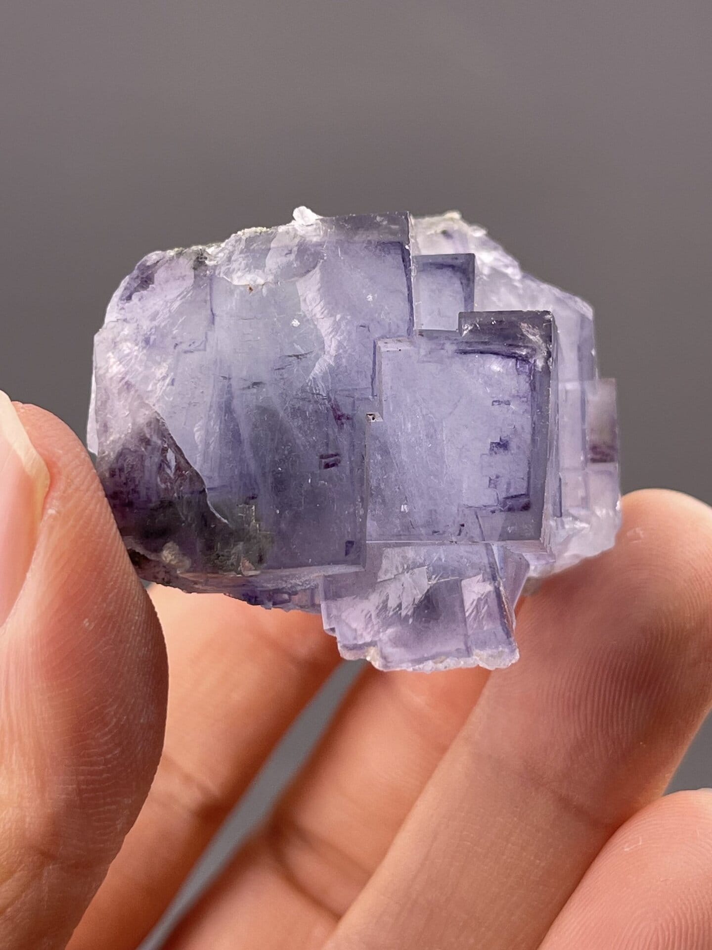 Front view of fluorite cube, 16×14×11 mm, Yaogangxian Mine Hunan