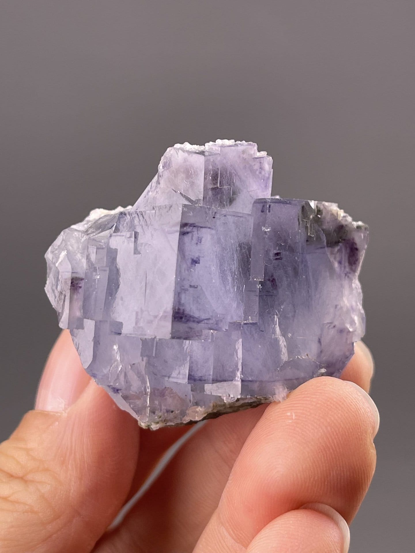 Top view of fluorite cube showing phantom layers and transparency