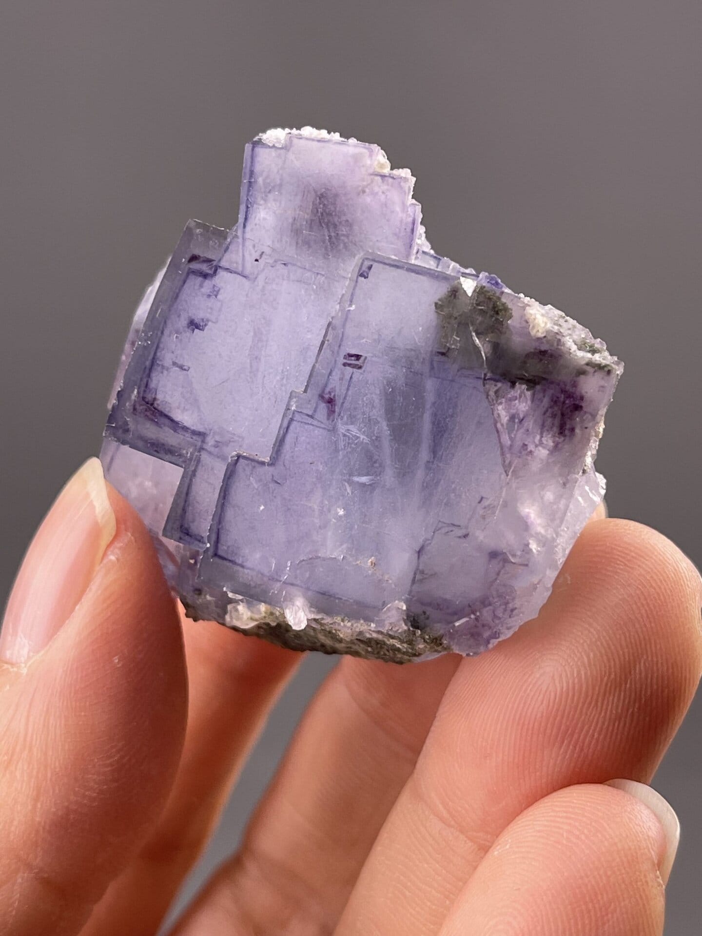 Detail of fluorite crystal faces showing vitreous luster