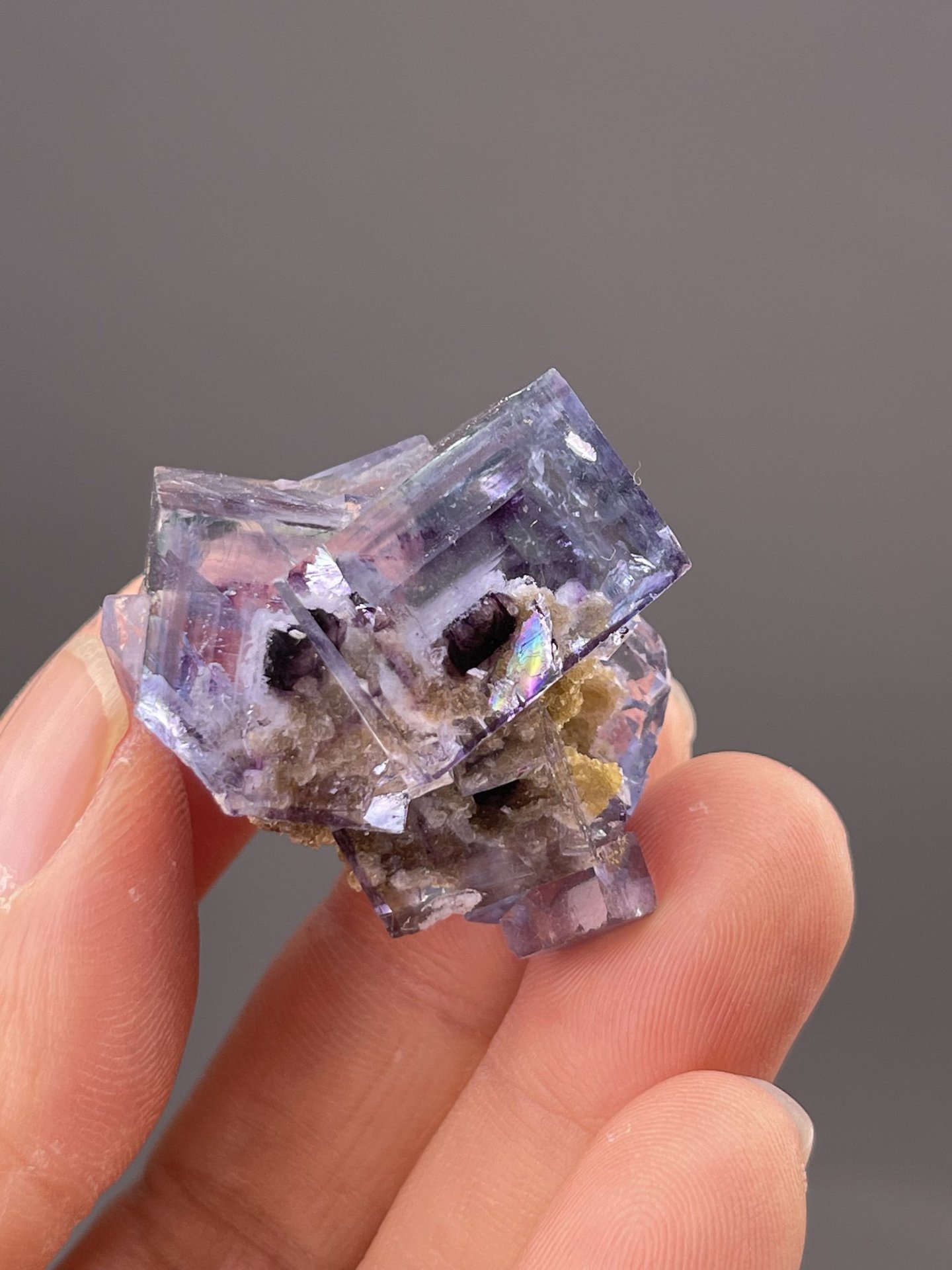Front view of colour-zoned fluorite, 13×9×12 mm, Yaogangxian
