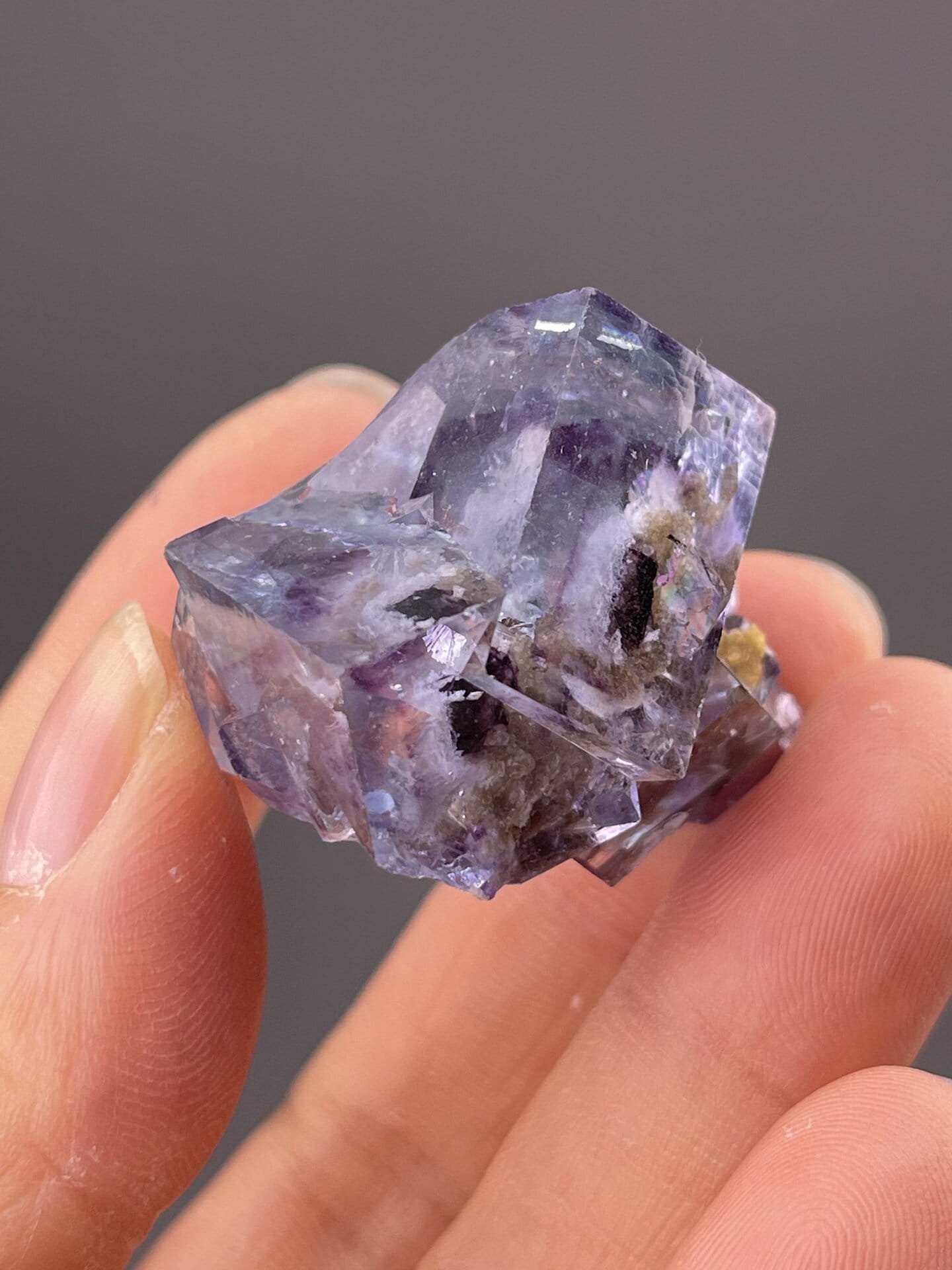 Top view of phantom fluorite showing zoned cubic structure