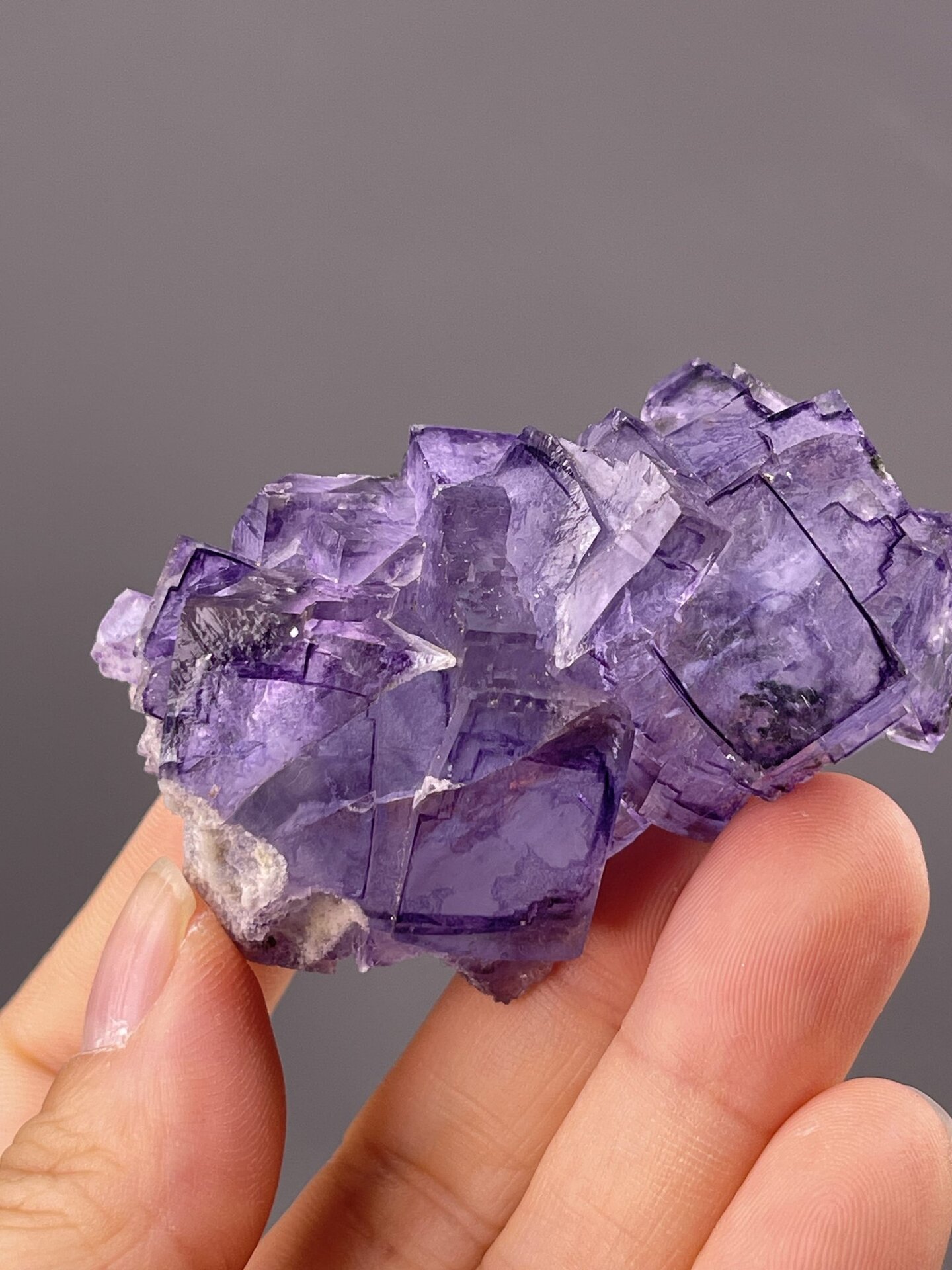 Top view of fluorite cube showing phantom layer inside