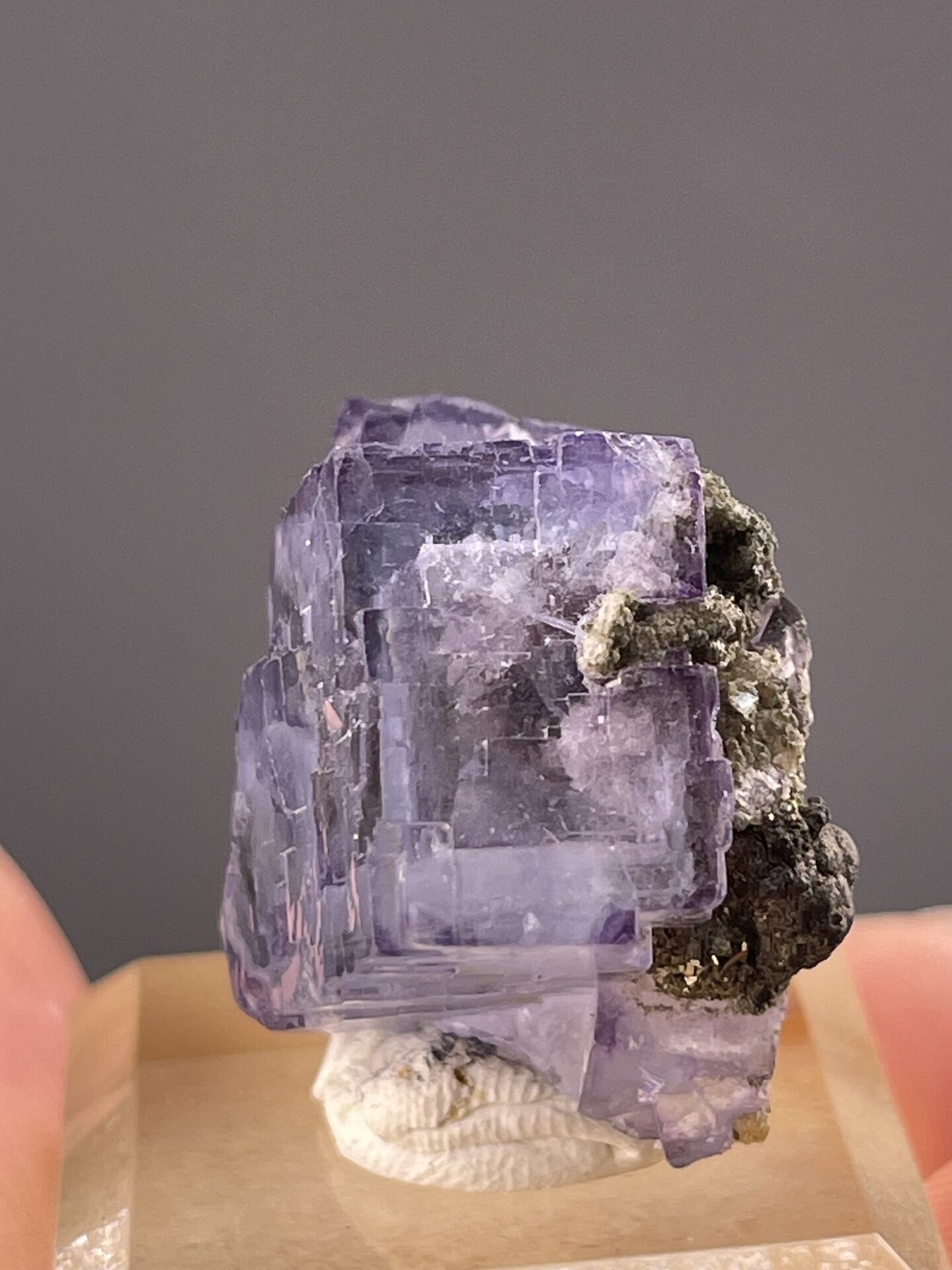 Angled view of Yaogangxian phantom fluorite showing twin boundary