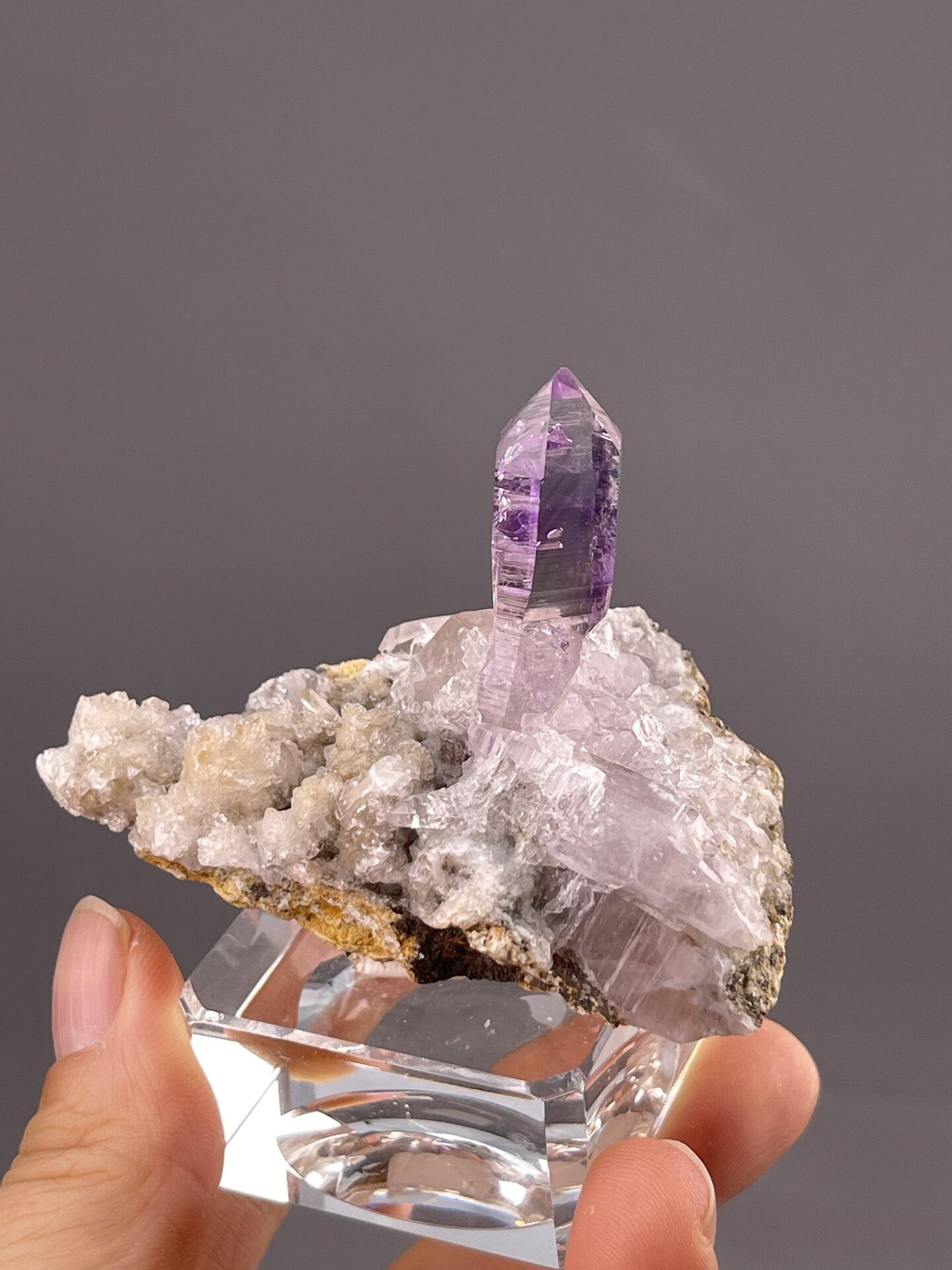 Quartz Crystal from Naica Mine, Mexico – angled view showing matrix