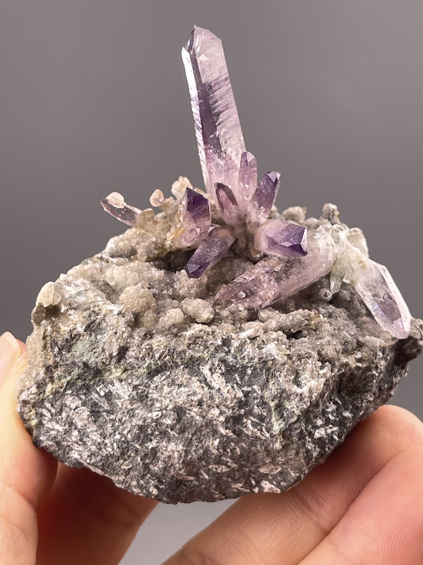 Amethyst Crystal Clusters from Vera Cruz, Mexico – scale reference view