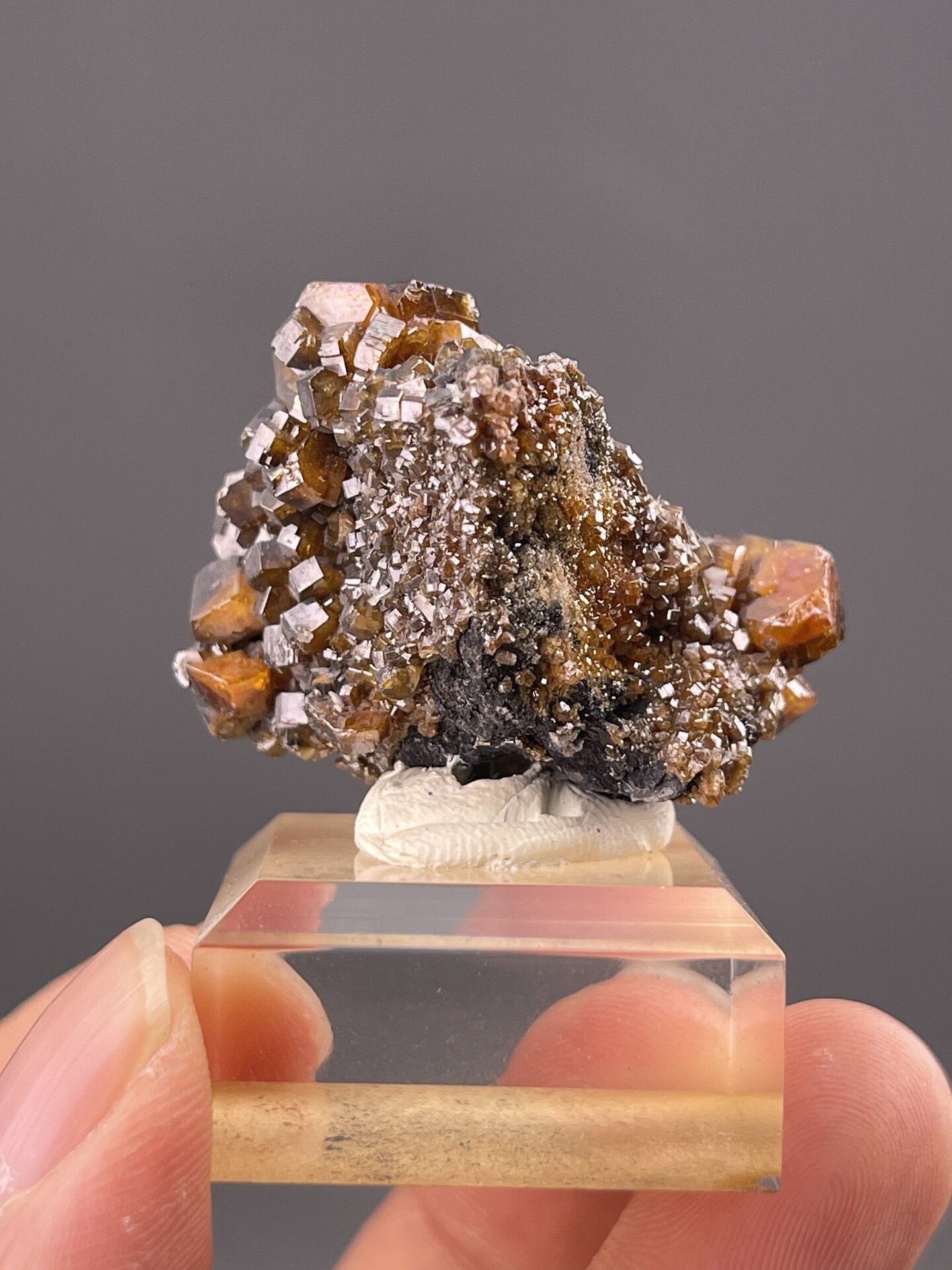Angled view of Mibladen vanadinite highlighting deep red colour