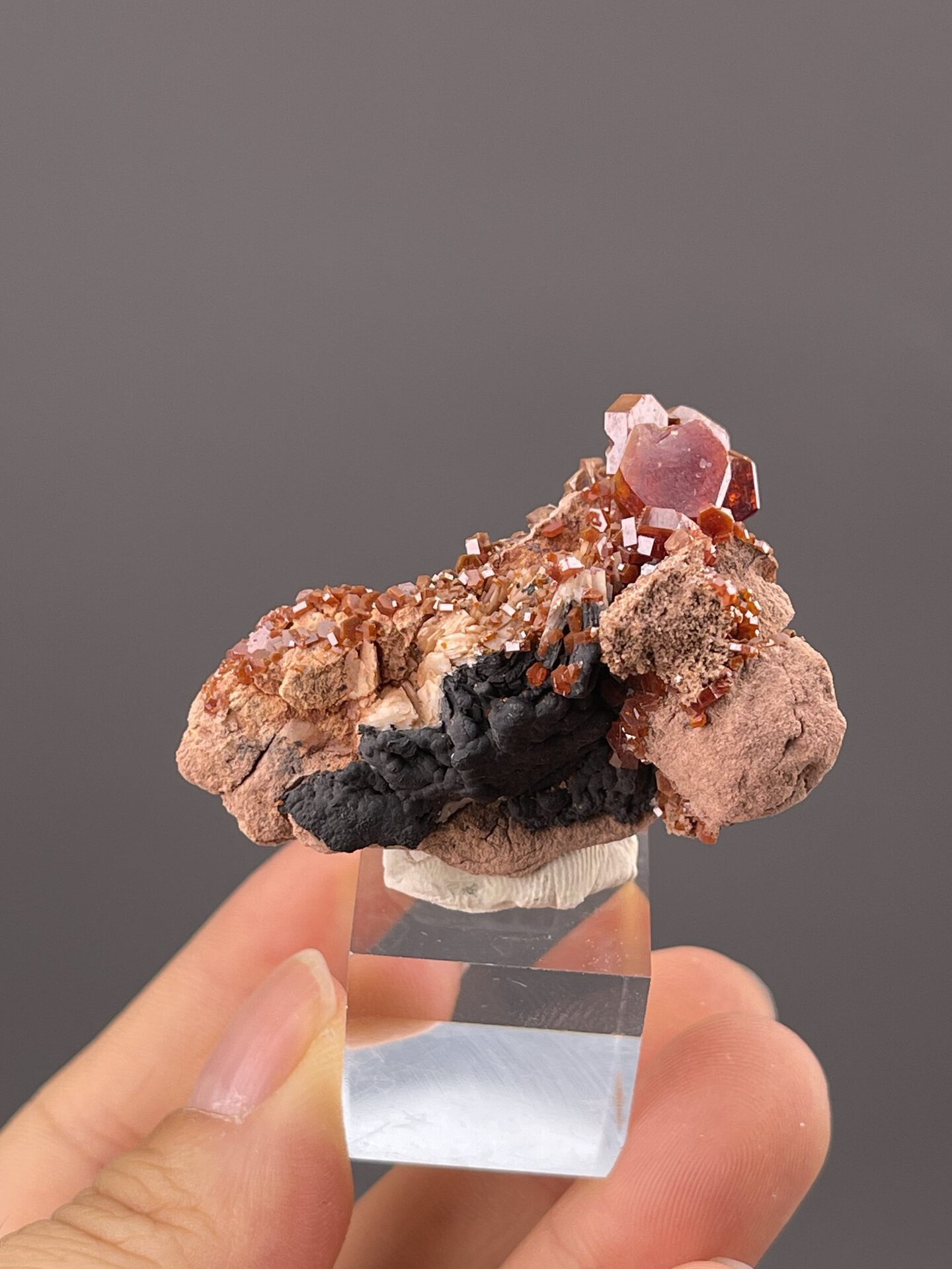 Red vanadinite crystal cluster from Mibladen Mining District, Midelt, Morocco