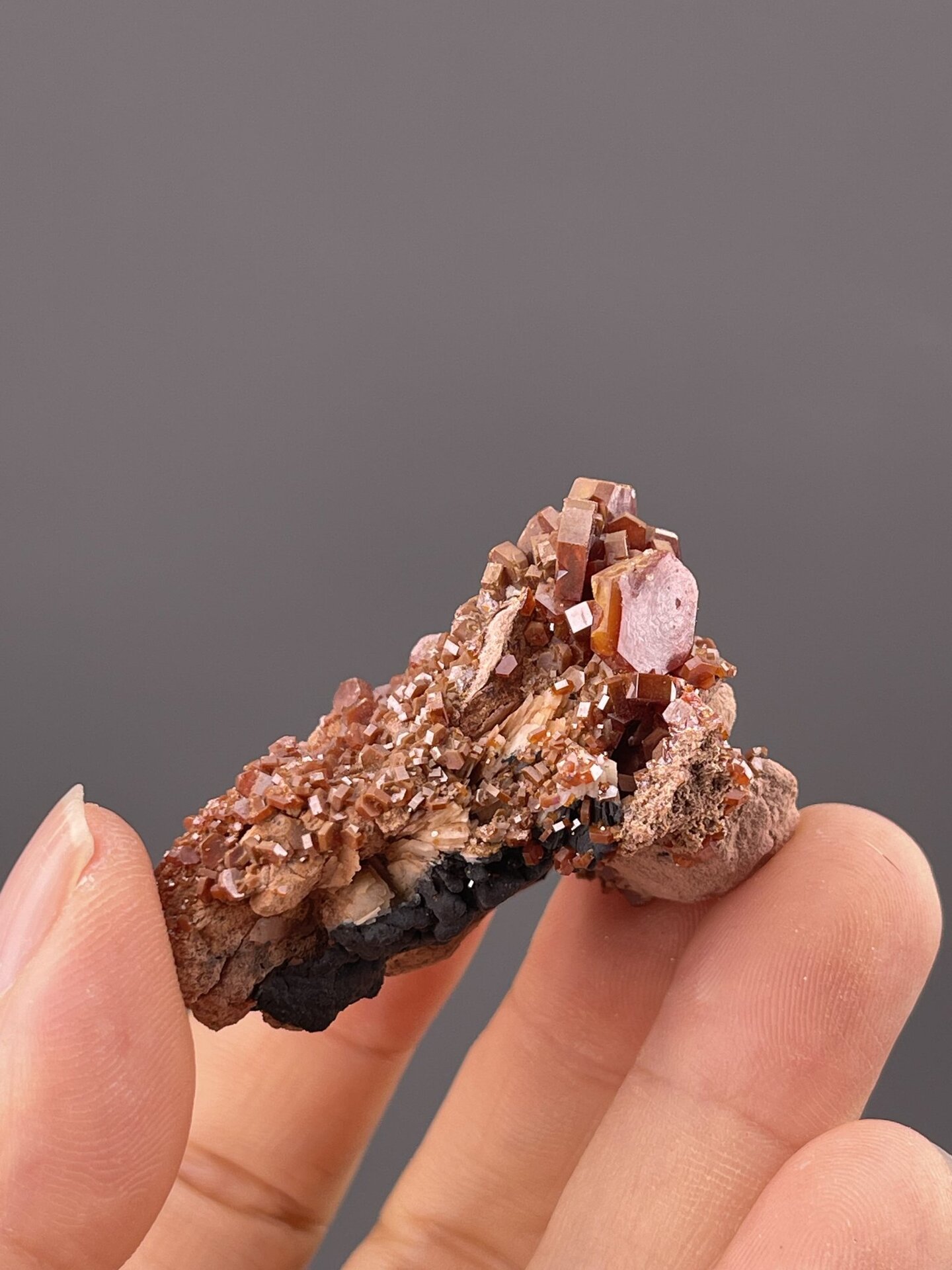 Angled view of Mibladen vanadinite highlighting deep red colour