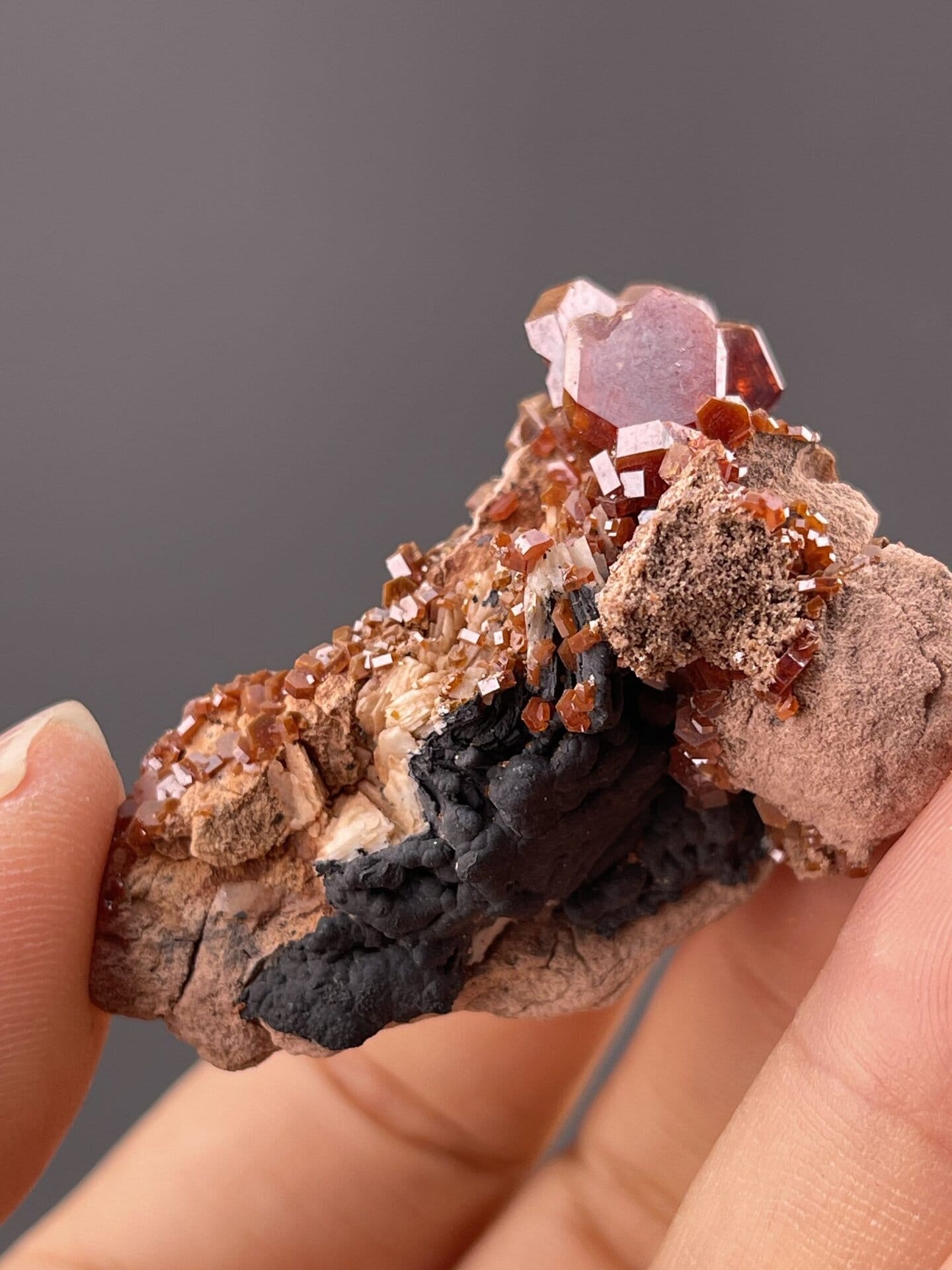 Red vanadinite crystal cluster from Mibladen Morocco, SKU 1108