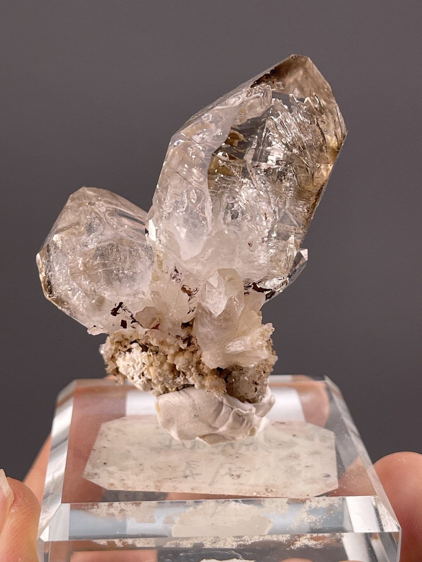 Top view of quartz crystal cluster showing multiple terminations