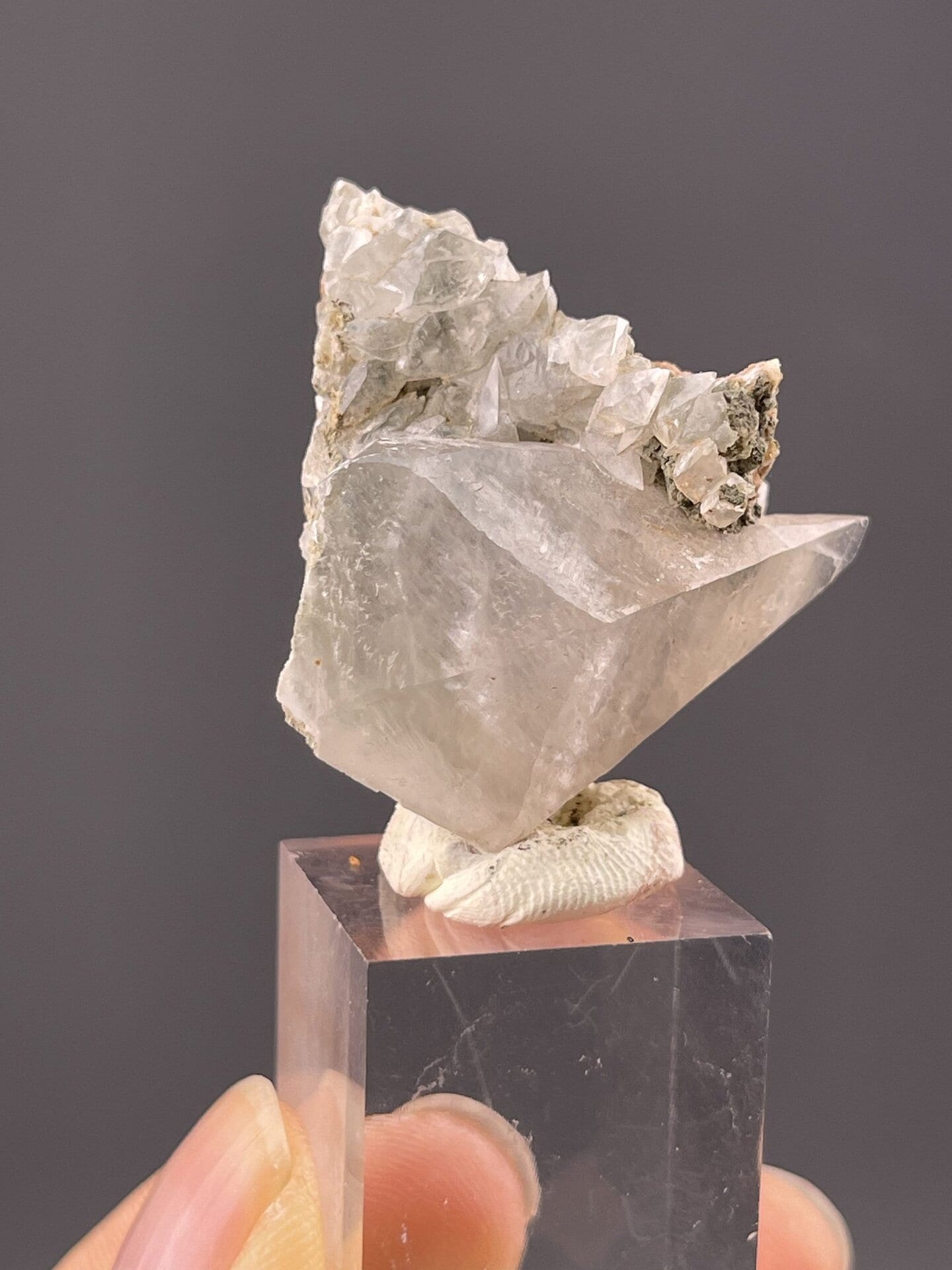 Top view of calcite specimen showing dogtooth crystal arrangement