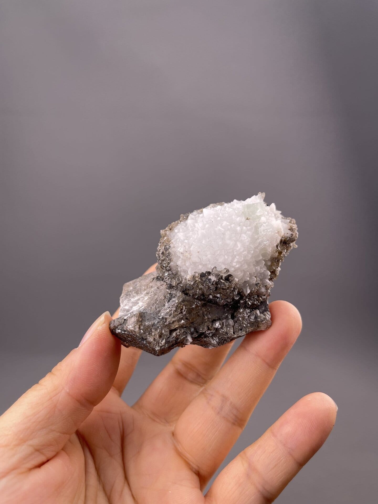 White calcite with druzy crystal surface from Fujian Province, China
