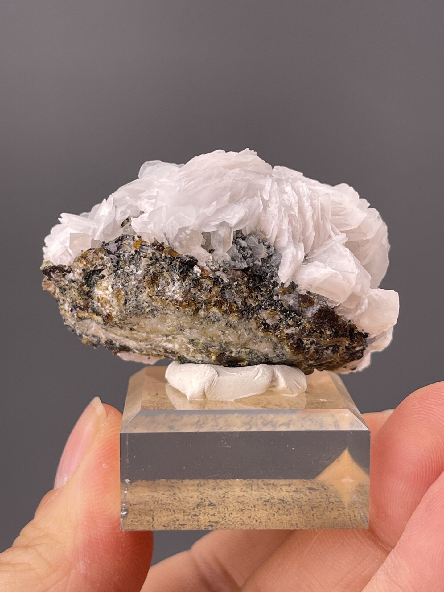 Top view of calcite cluster showing layered formation pattern