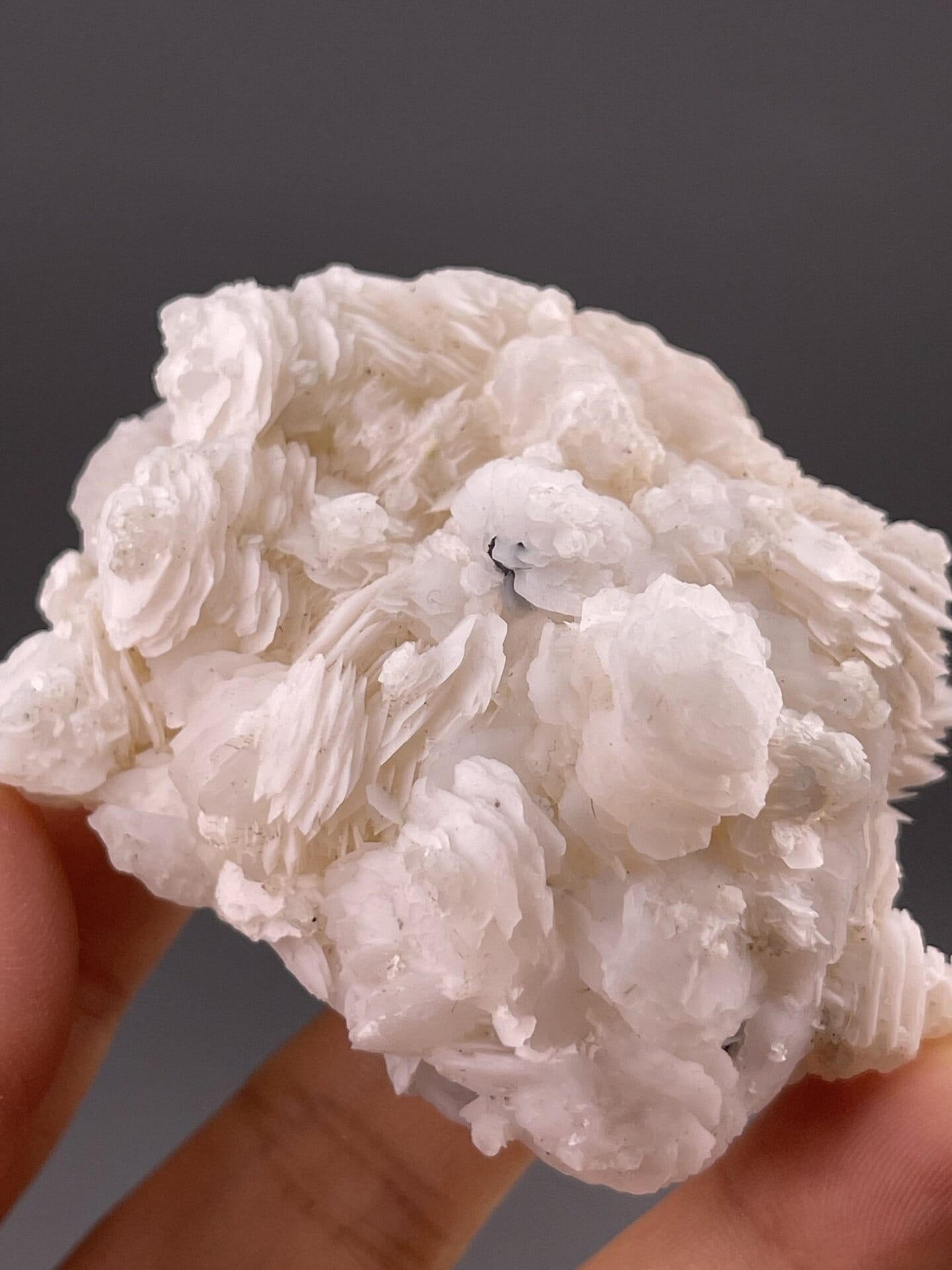 Top view of calcite showing layered fibrous surface pattern