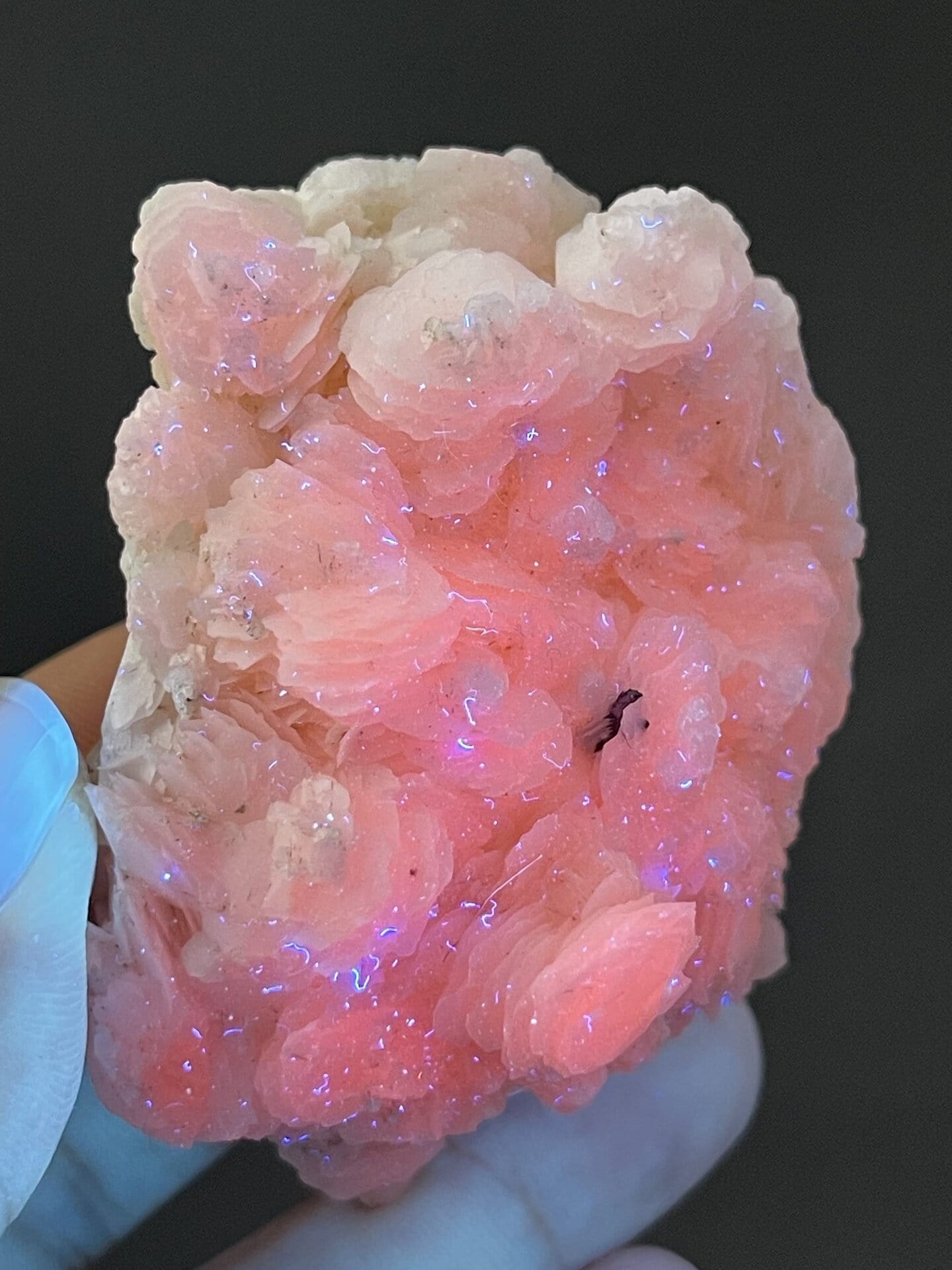 Detail of calcite surface showing pearly to silky luster quality