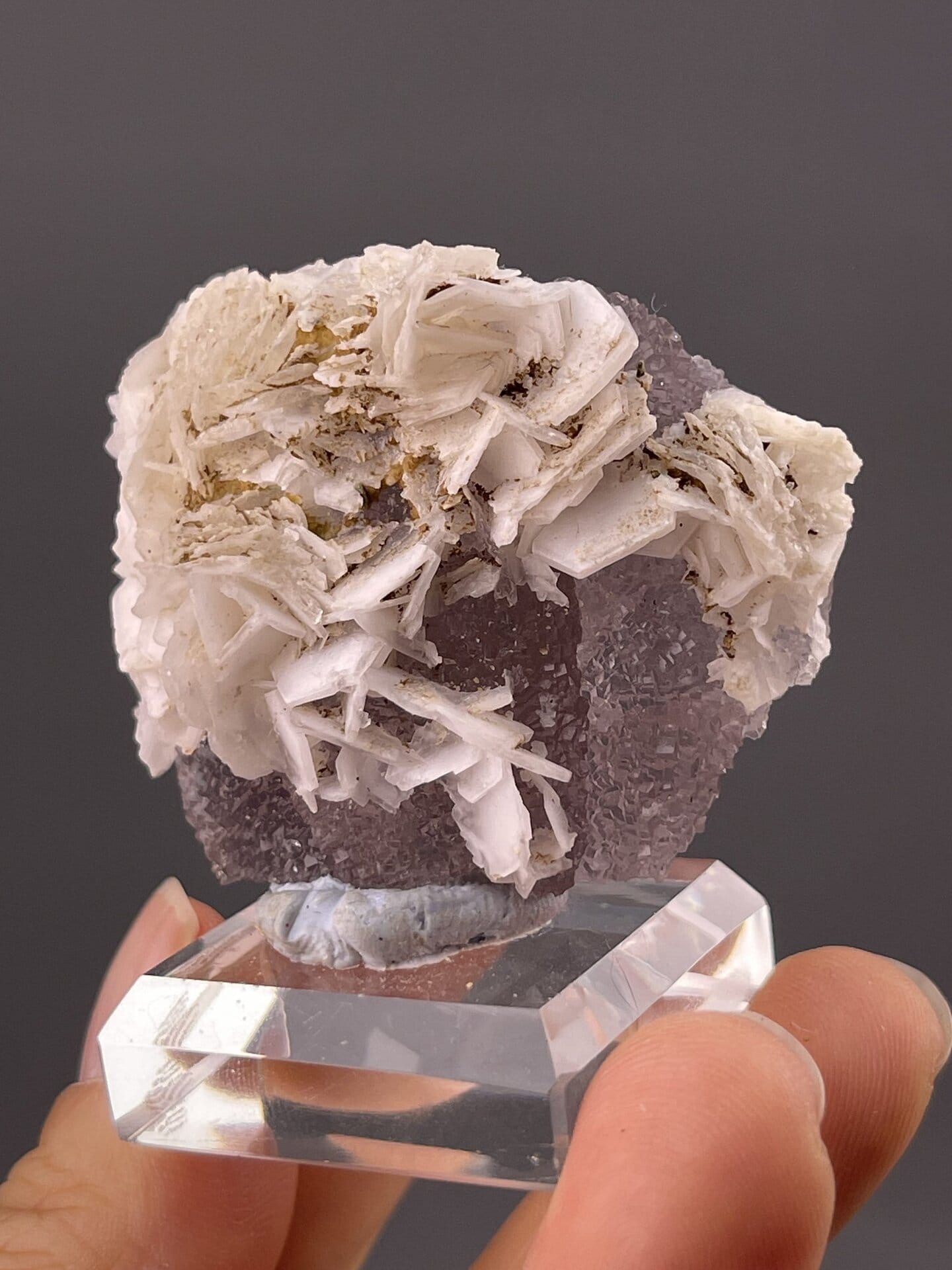 Top view of fluorite cluster showing cubic face arrangement