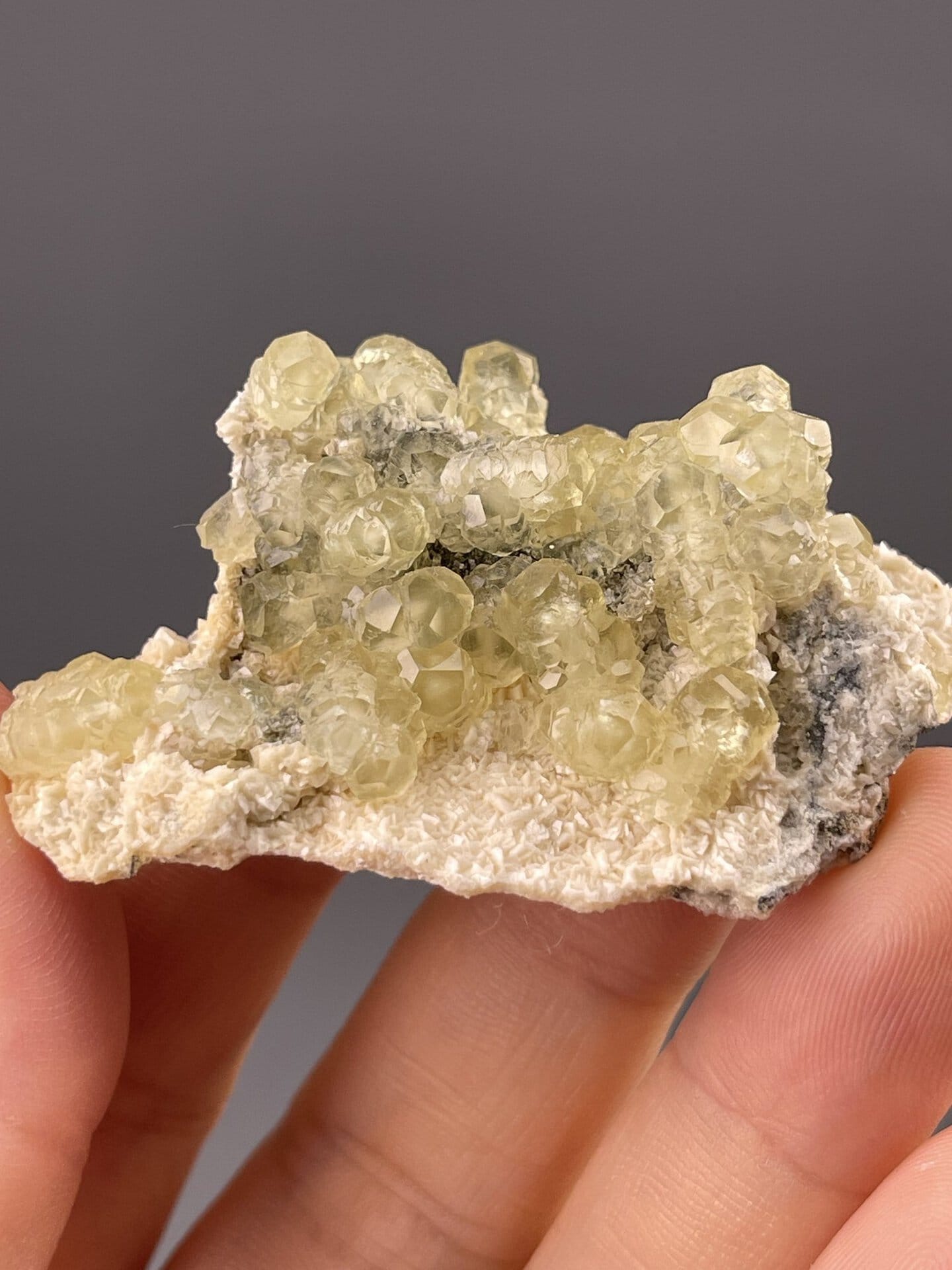 Close-up of calcite showing pale yellow botryoidal habit