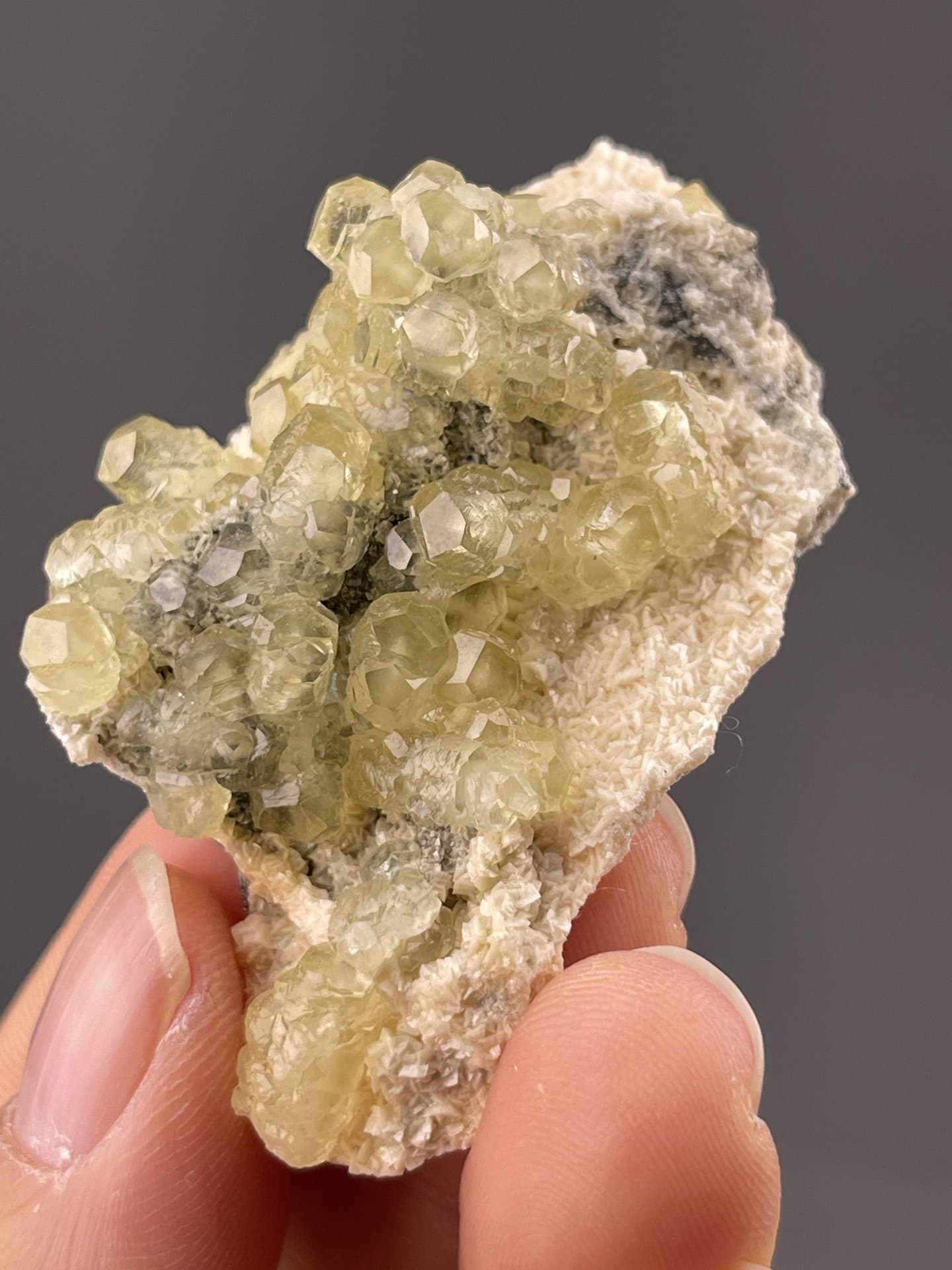 Angled view of Daye Mine yellow calcite highlighting rounded form