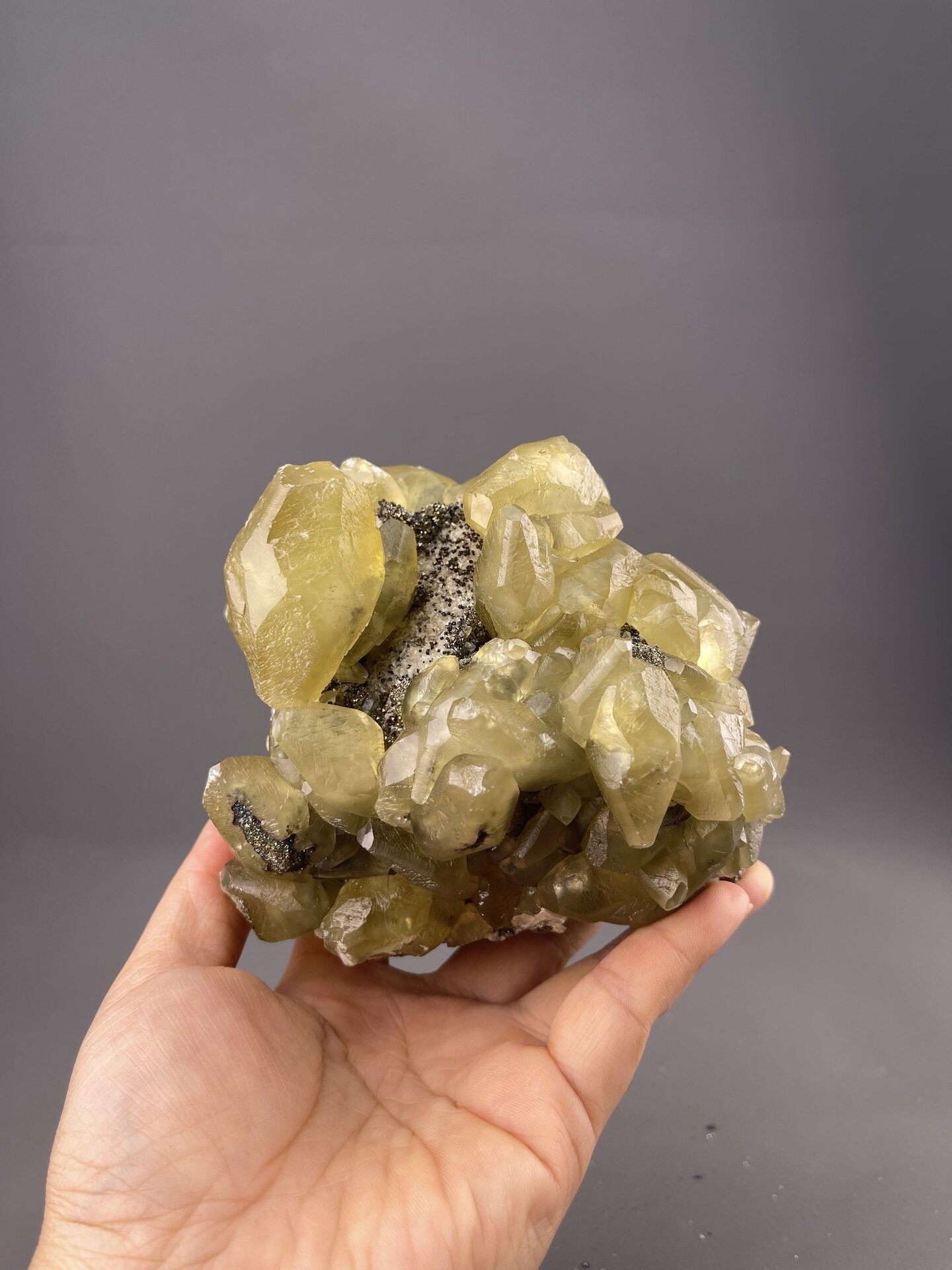 Yellow Calcite Crystals from Daye Mine, Hubei, China – close-up of crystal surface