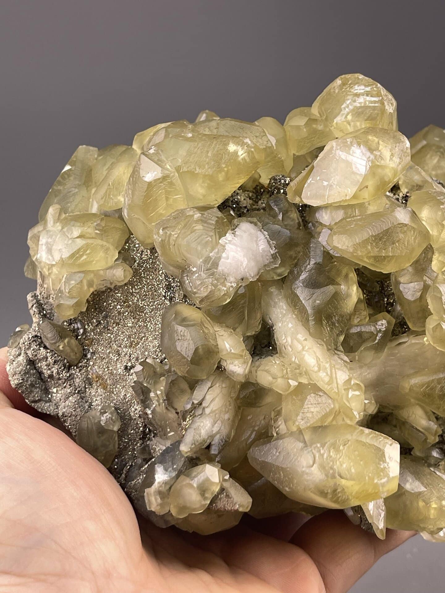 Yellow Calcite Crystals from Daye Mine, Hubei, China – scale reference view