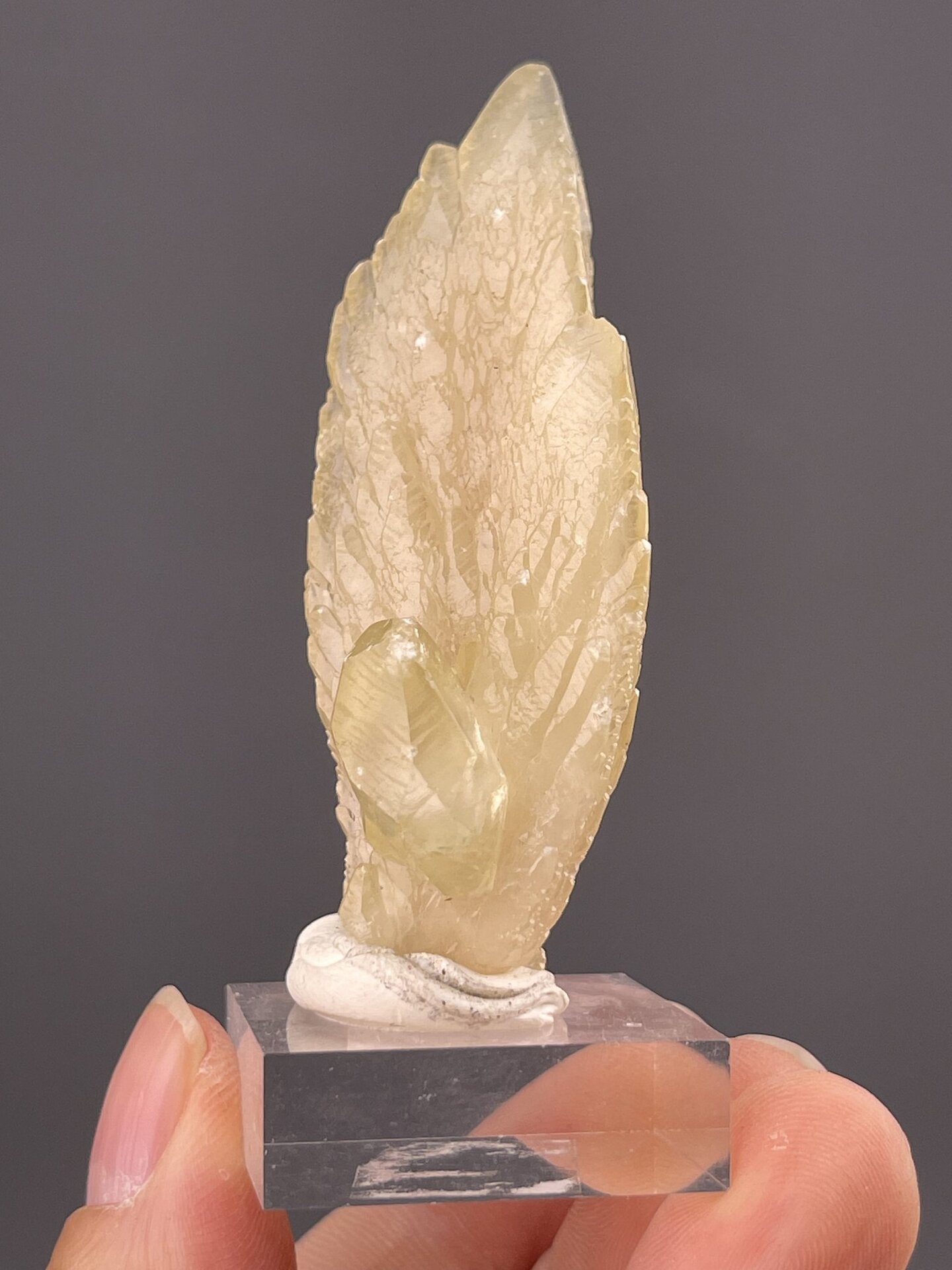 Front view of calcite specimen, 9×8×24 mm, Anhui Province