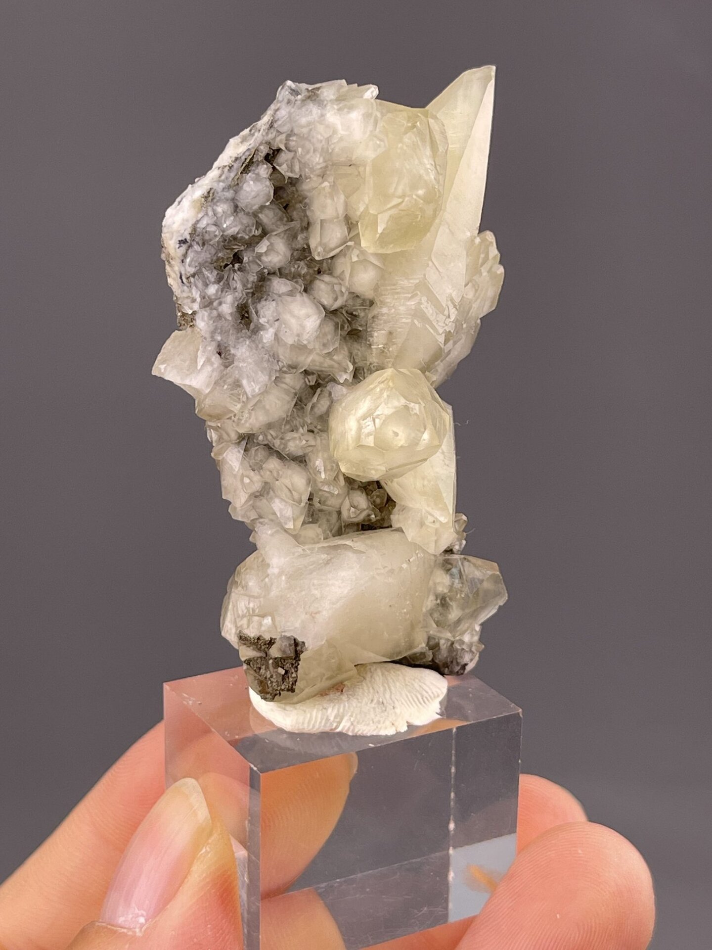 CaCO₃ trigonal calcite, Mohs 3, feather habit, Daye Mine Hubei