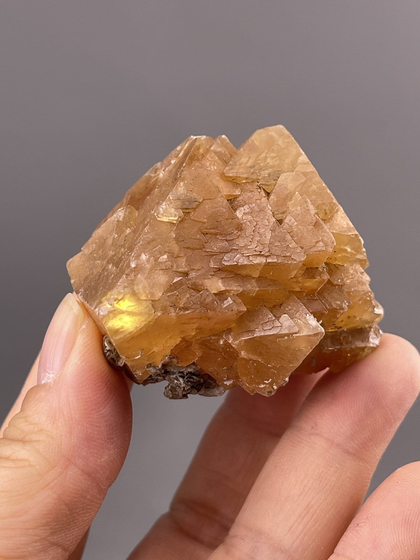Golden Pyramidal Scheelite Crystal from Xuebaoding Mountain, Sichuan, Chin – close-up of crystal surface