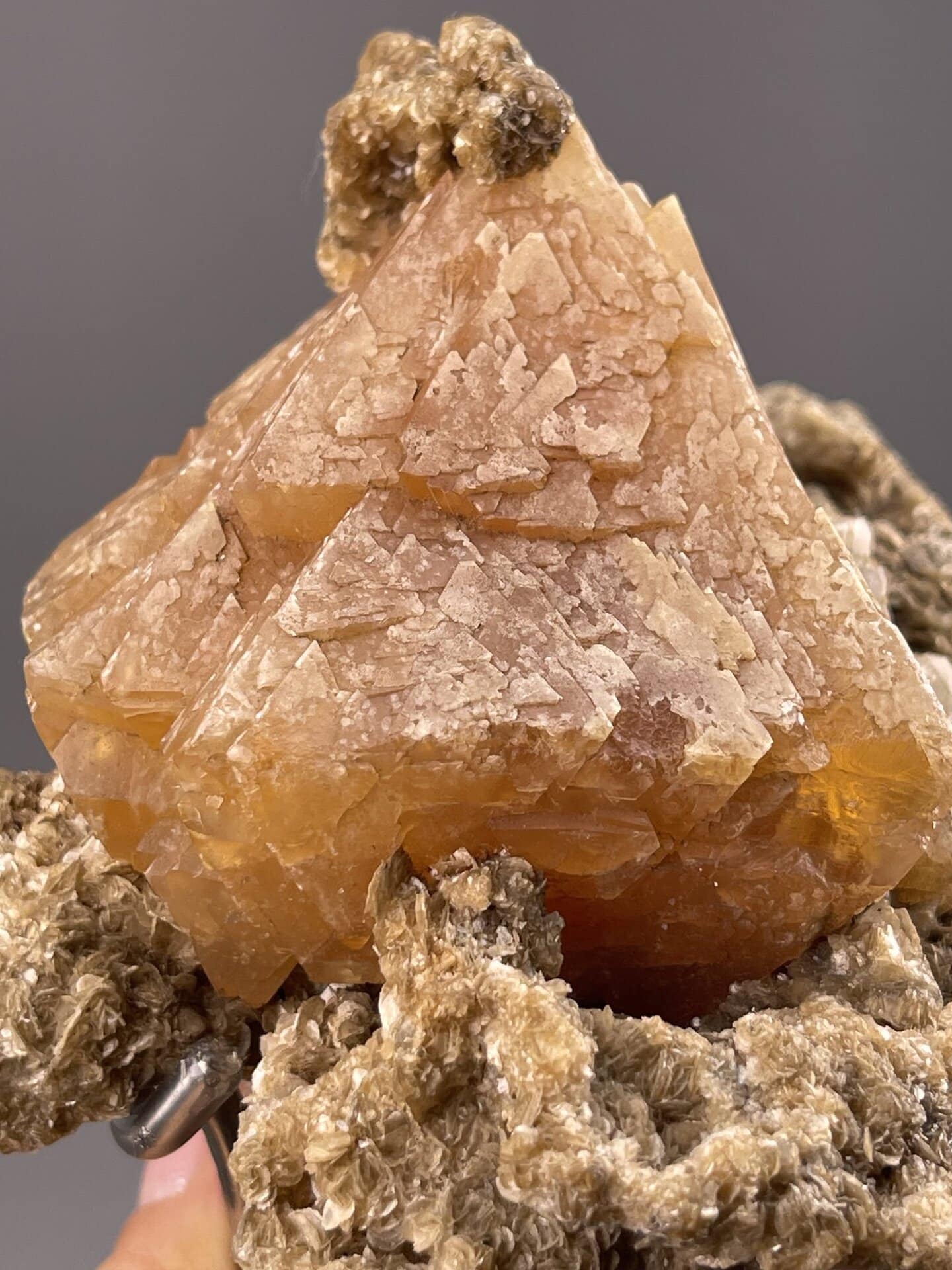 Top view of scheelite crystal showing sharp terminations