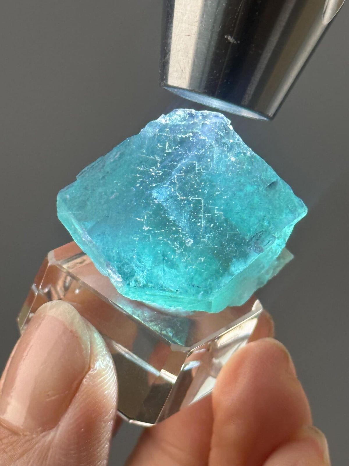 Rare turquoise fluorite with step-form crystal growth from Yaogangxian, Hunan