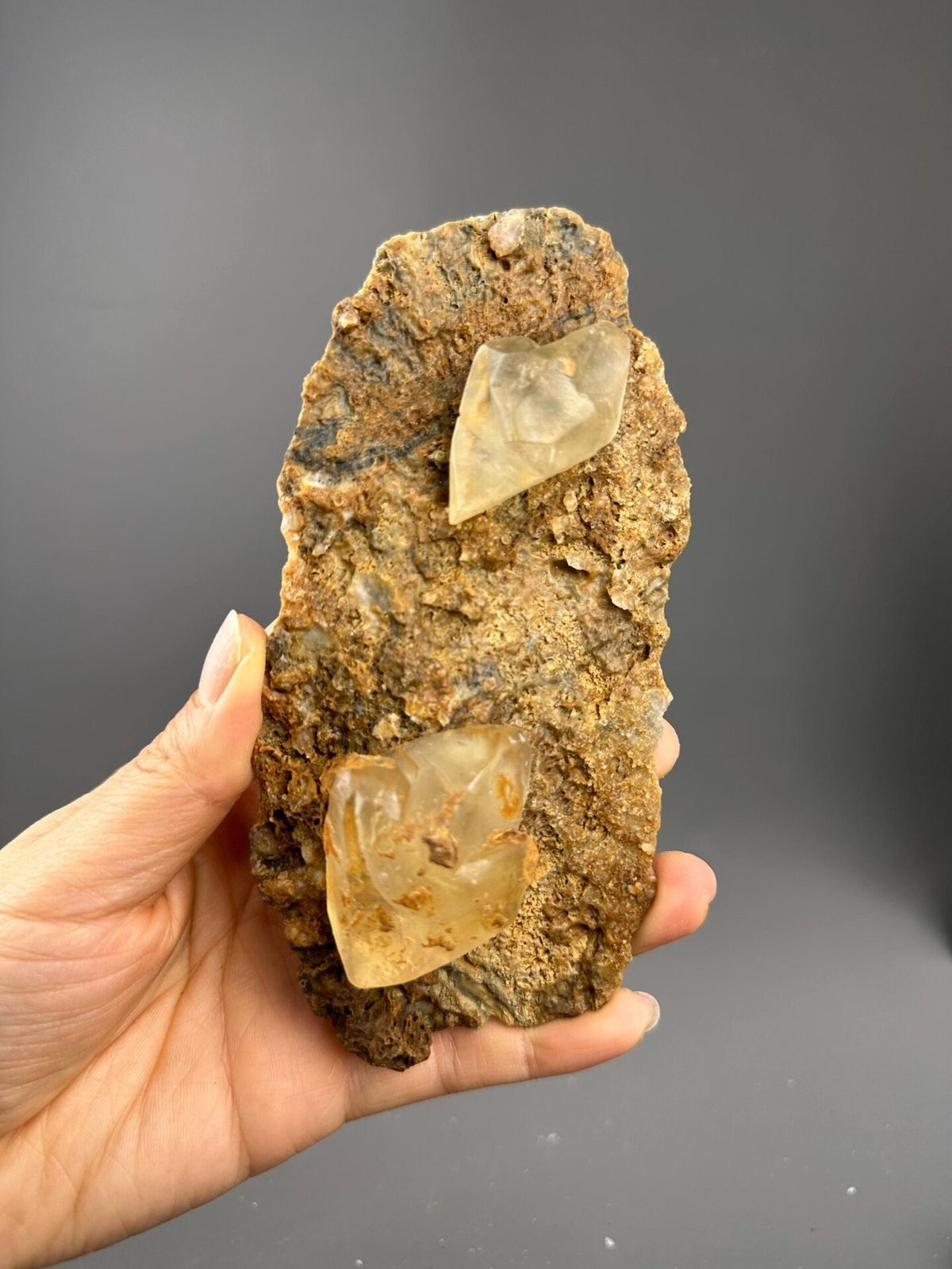 Twin calcite crystals on original matrix from Hunan China