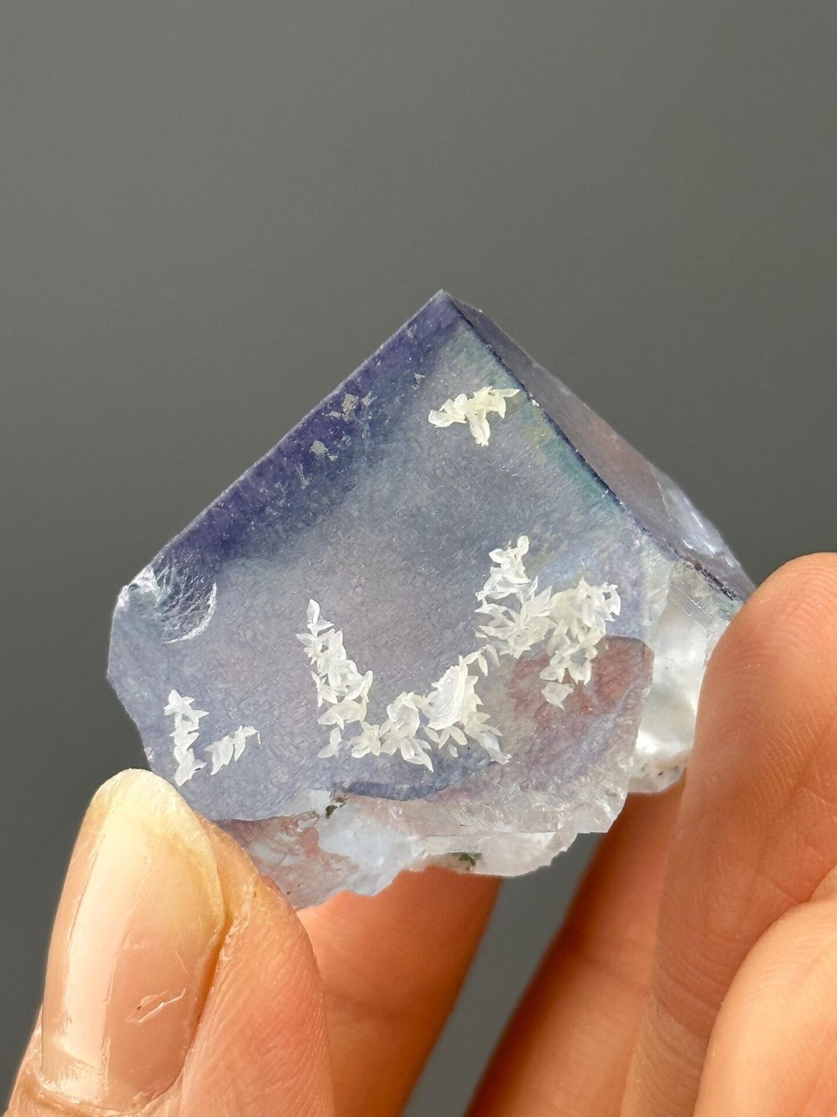 Deep purple-blue fluorite with petal calcite formations from Yaogangxian, Hunan