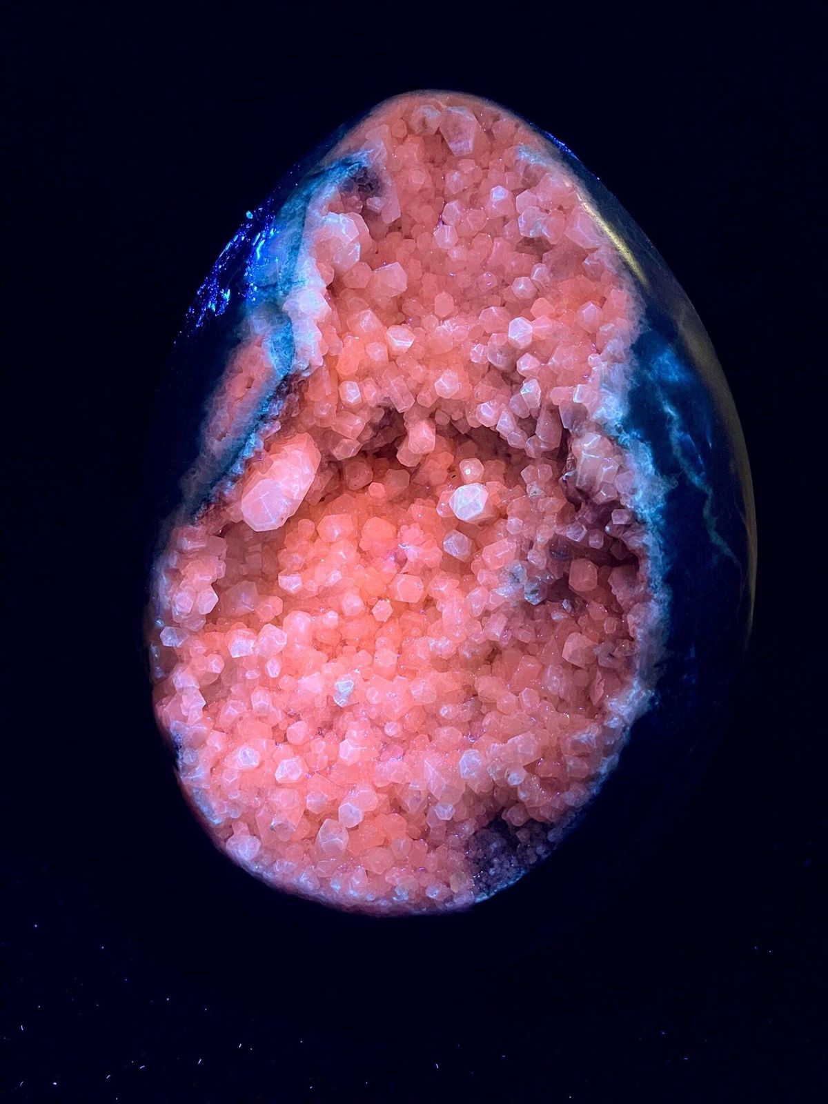 Large calcite crystal geode egg from Brazil
