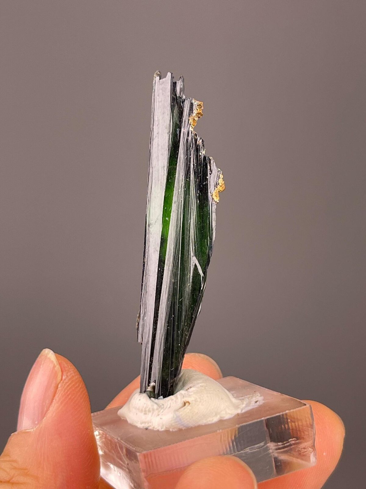 Natural green crystal specimen Brazil front view