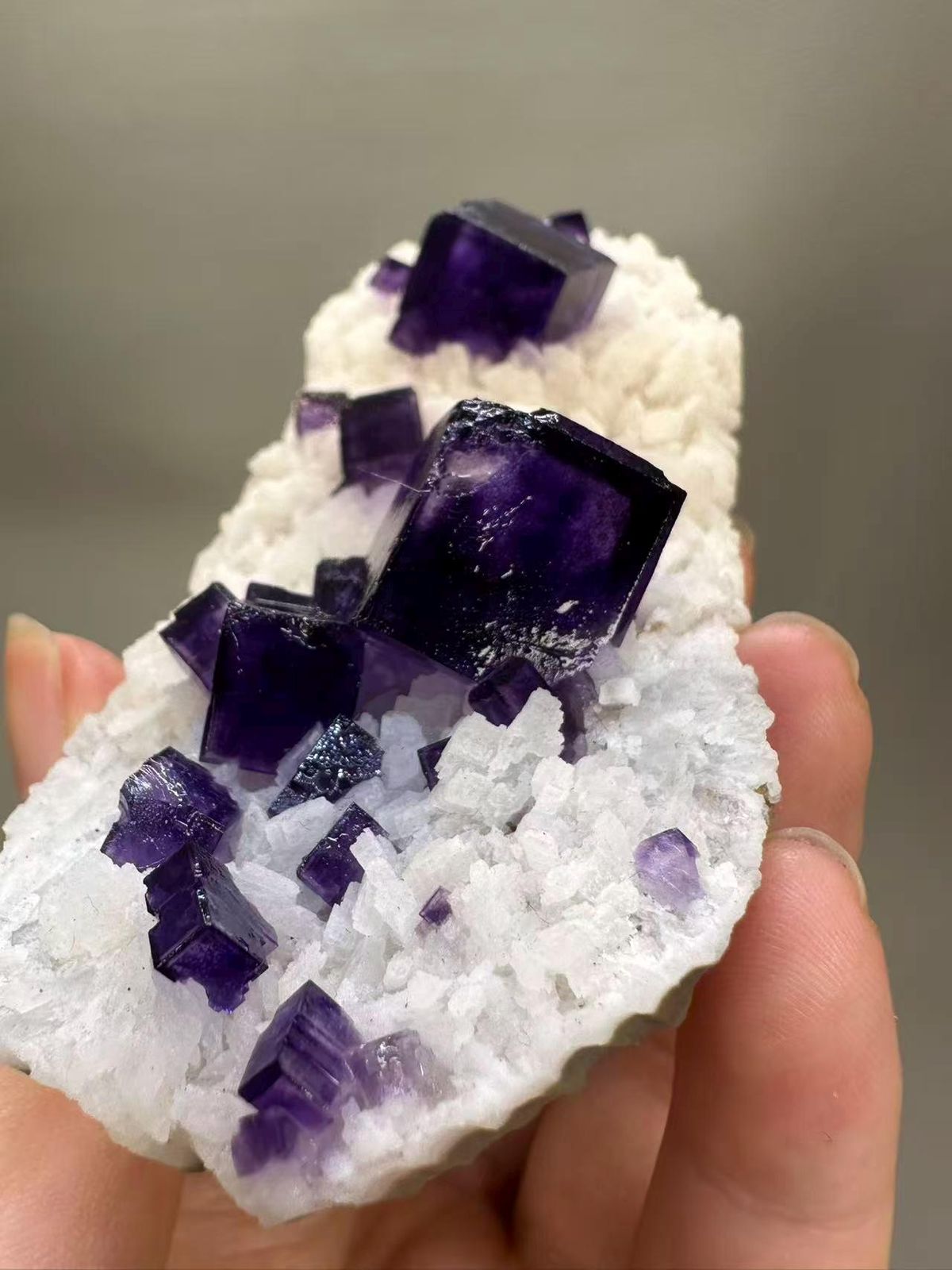 Elongated Purple Fluorite with Dolomite from Western China - Natural Cluster Mineral Specimen Collector - SKU H1042