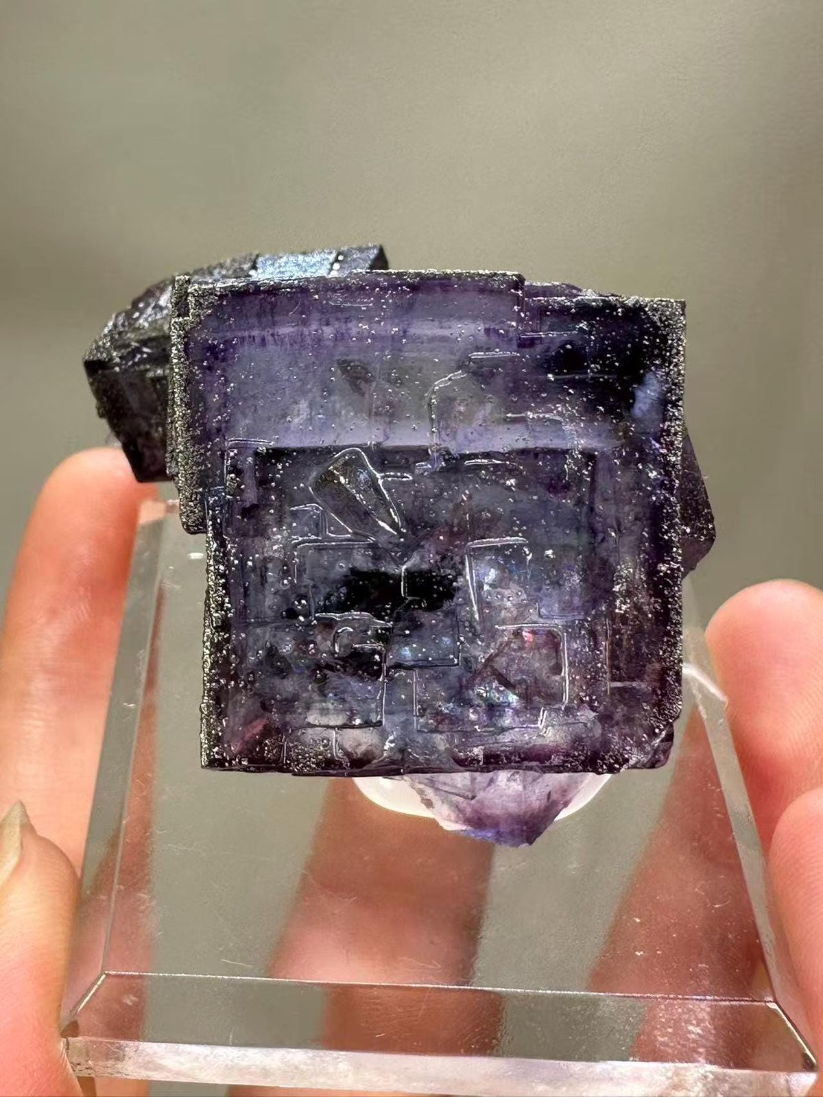 Purple Fluorite with Pyrite from Yaogangxian Mine Hunan China - Golden Inclusions Single Specimen Collector Piece - SKU H1041