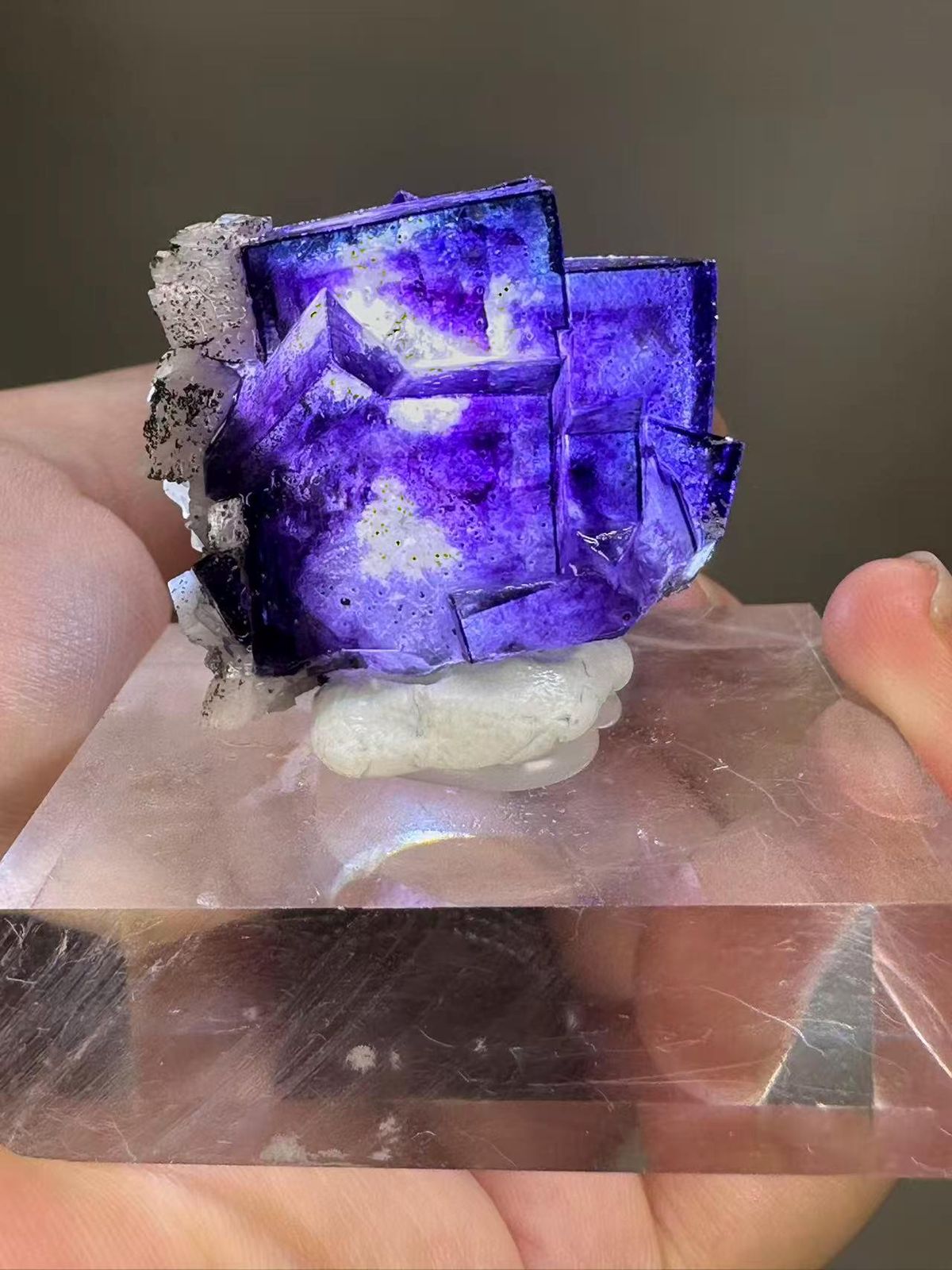 Purple Fluorite with Dolomite and Pyrite from Yaogangxian Mine Hunan China - Three Mineral Combination Thumbnail Specimen - SKU H1039