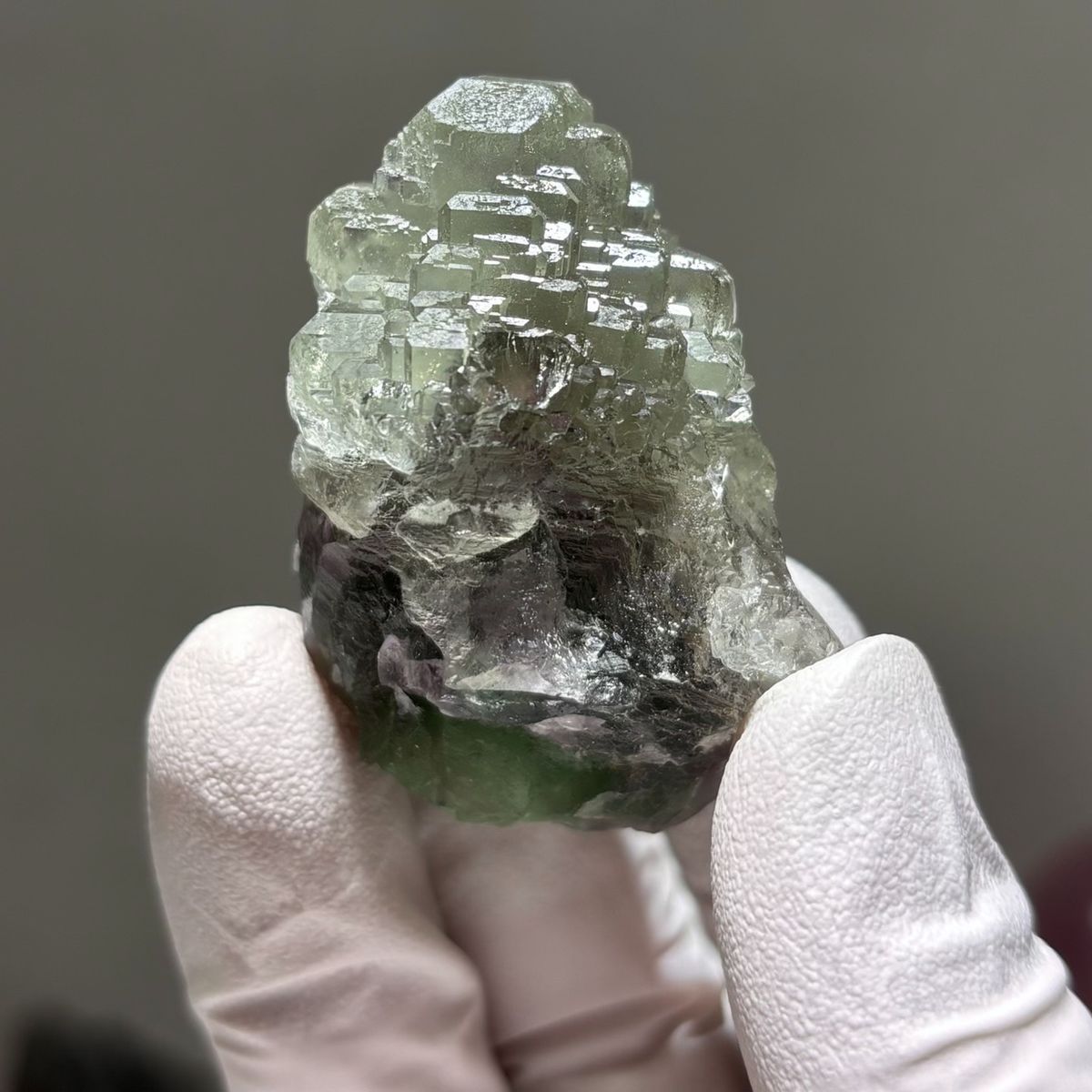 Stepped tricolor fluorite 5.0 cm — complete view