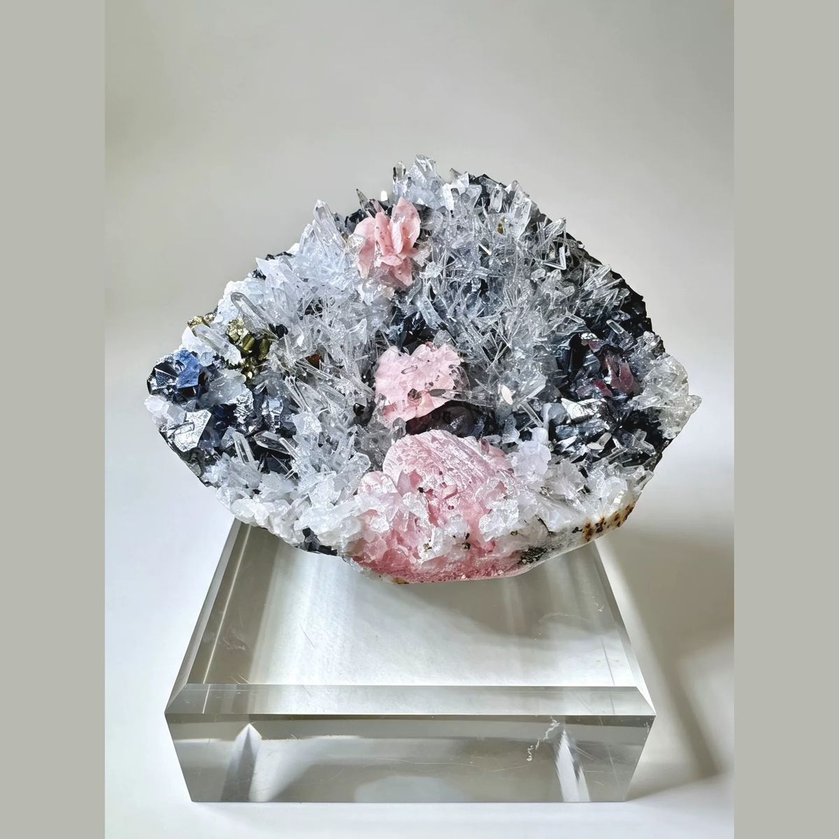 Rhodochrosite with Quartz, Galena and Pyrite 6.5 cm — complete view