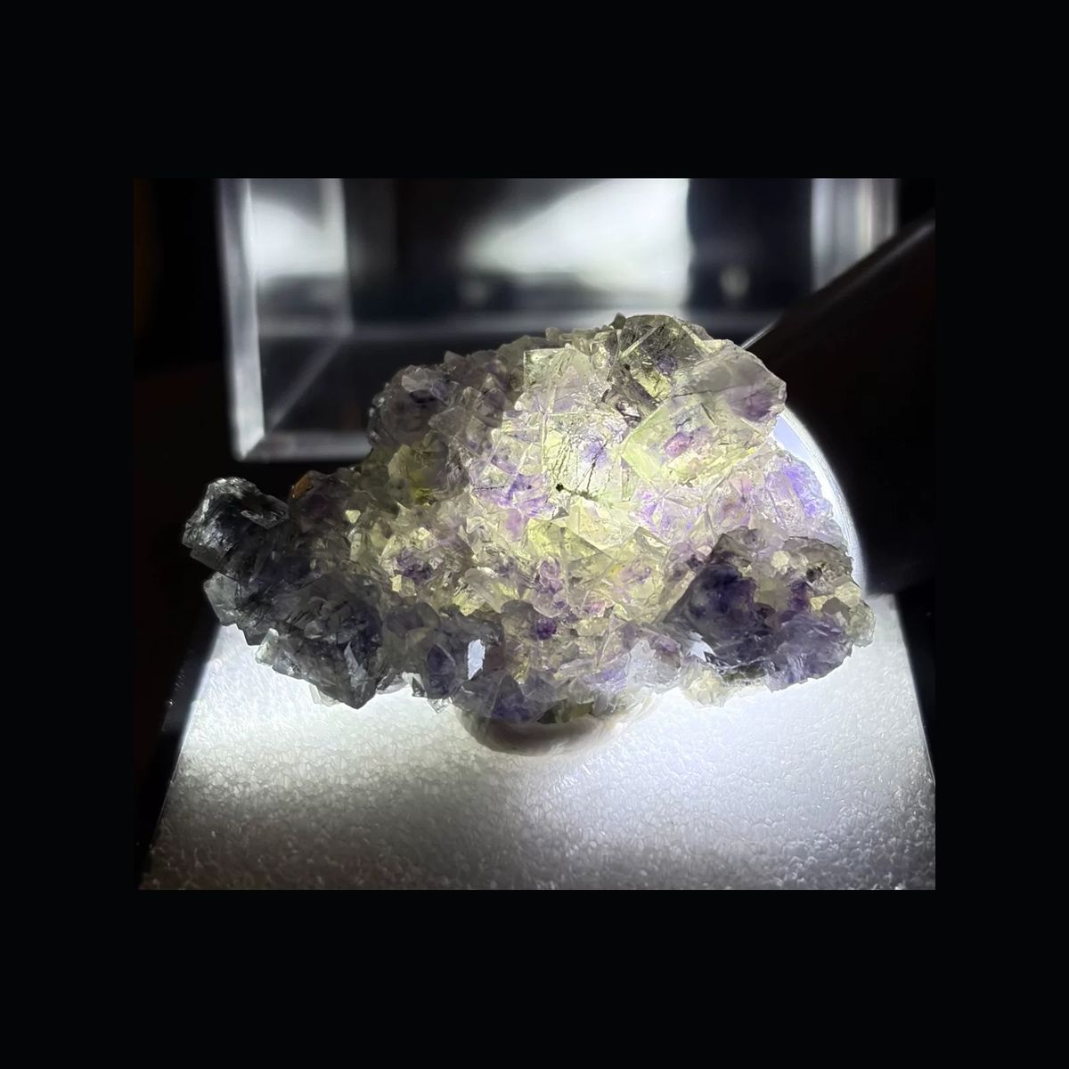 Whole front view of blue-purple phantom fluorite from Inner Mongolia