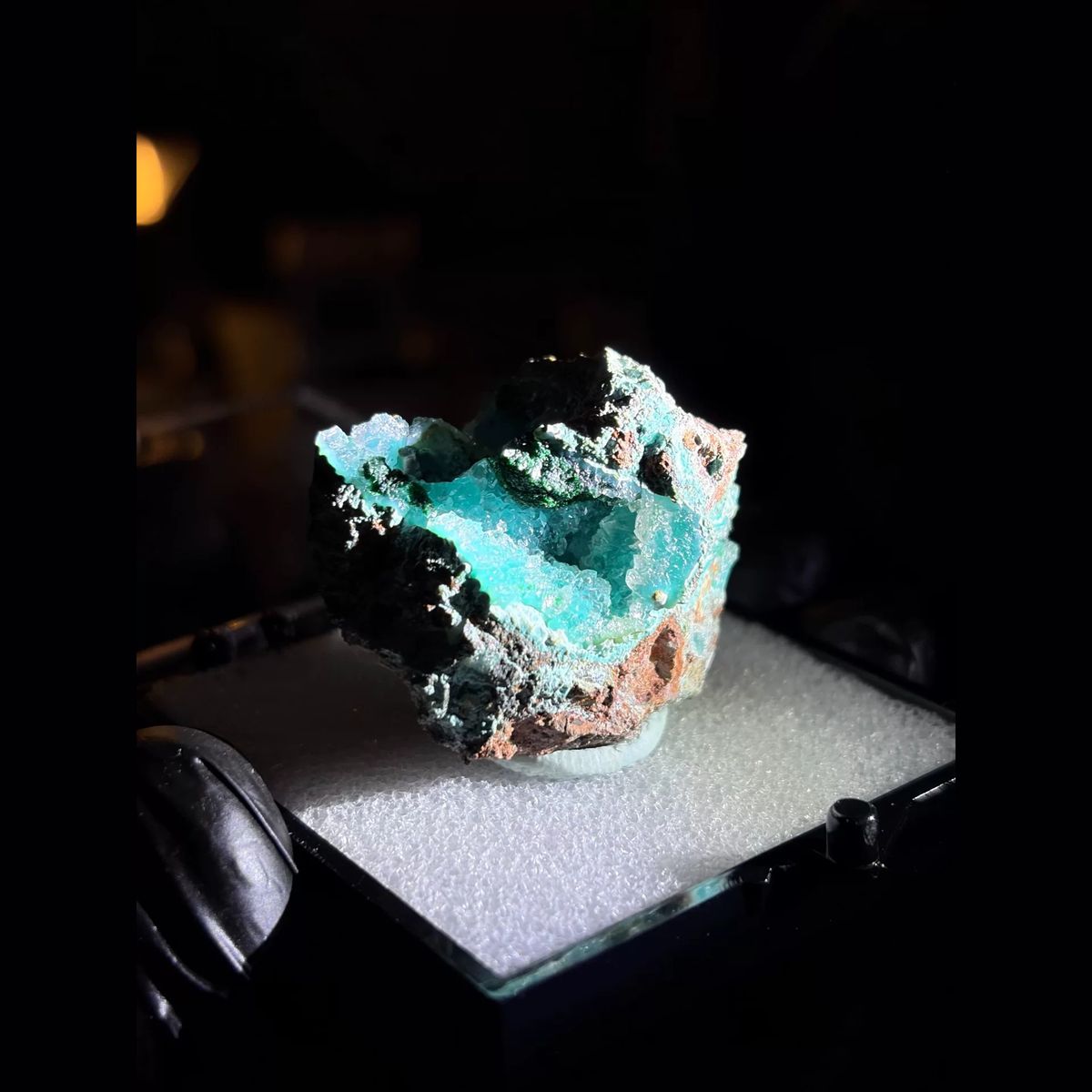 Druzy quartz over blue chrysocolla from Congo — complete view