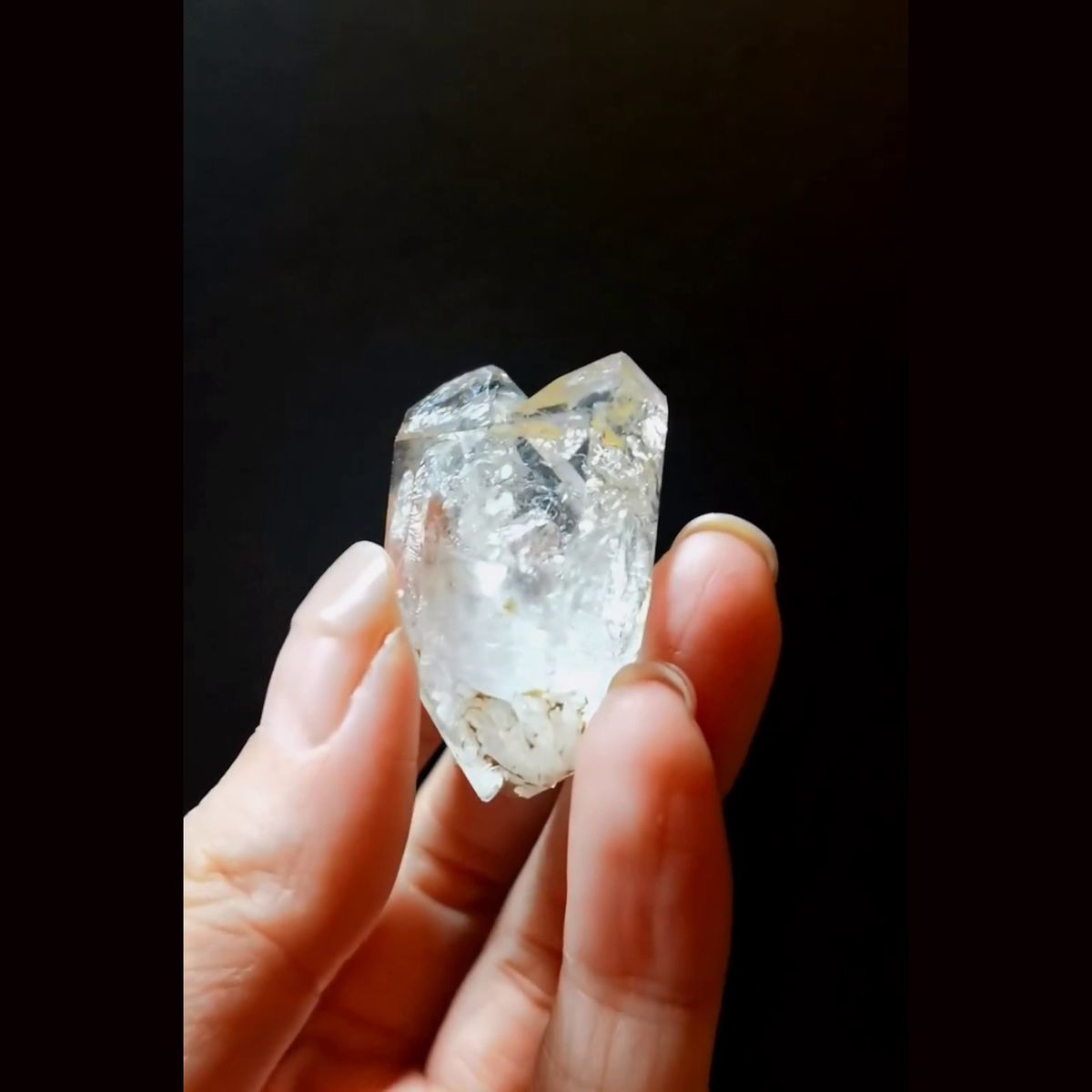 Skeletal twin quartz with rainbow from Namibia — complete view