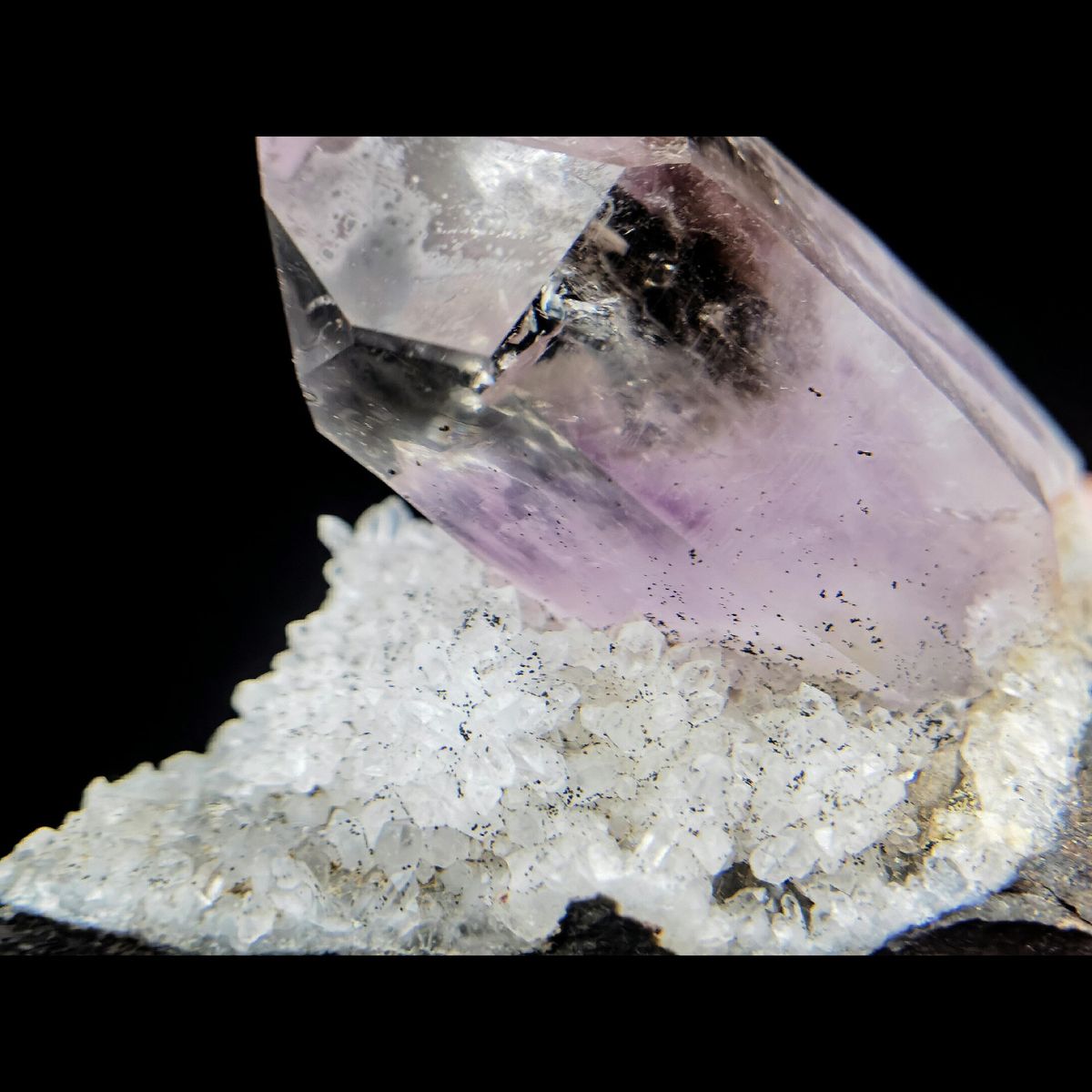 Phantom amethyst on quartz matrix from Namibia — complete view