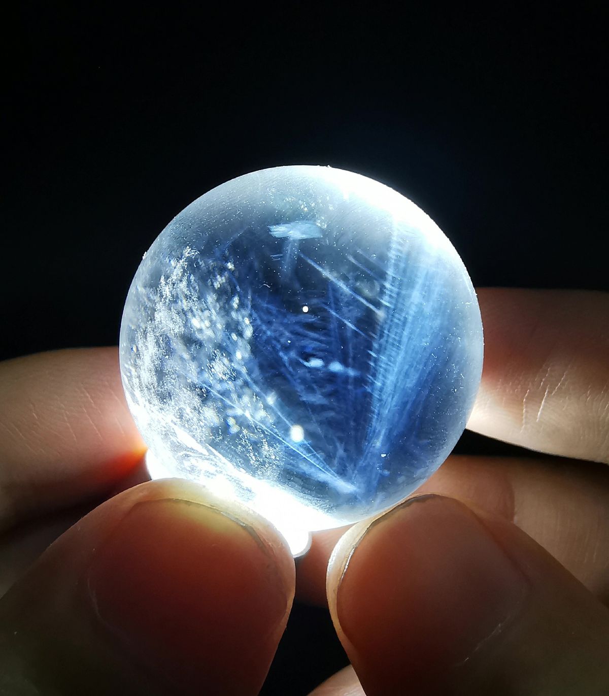 Feathered Blue Needle Quartz Sphere — complete mineral specimen view 1